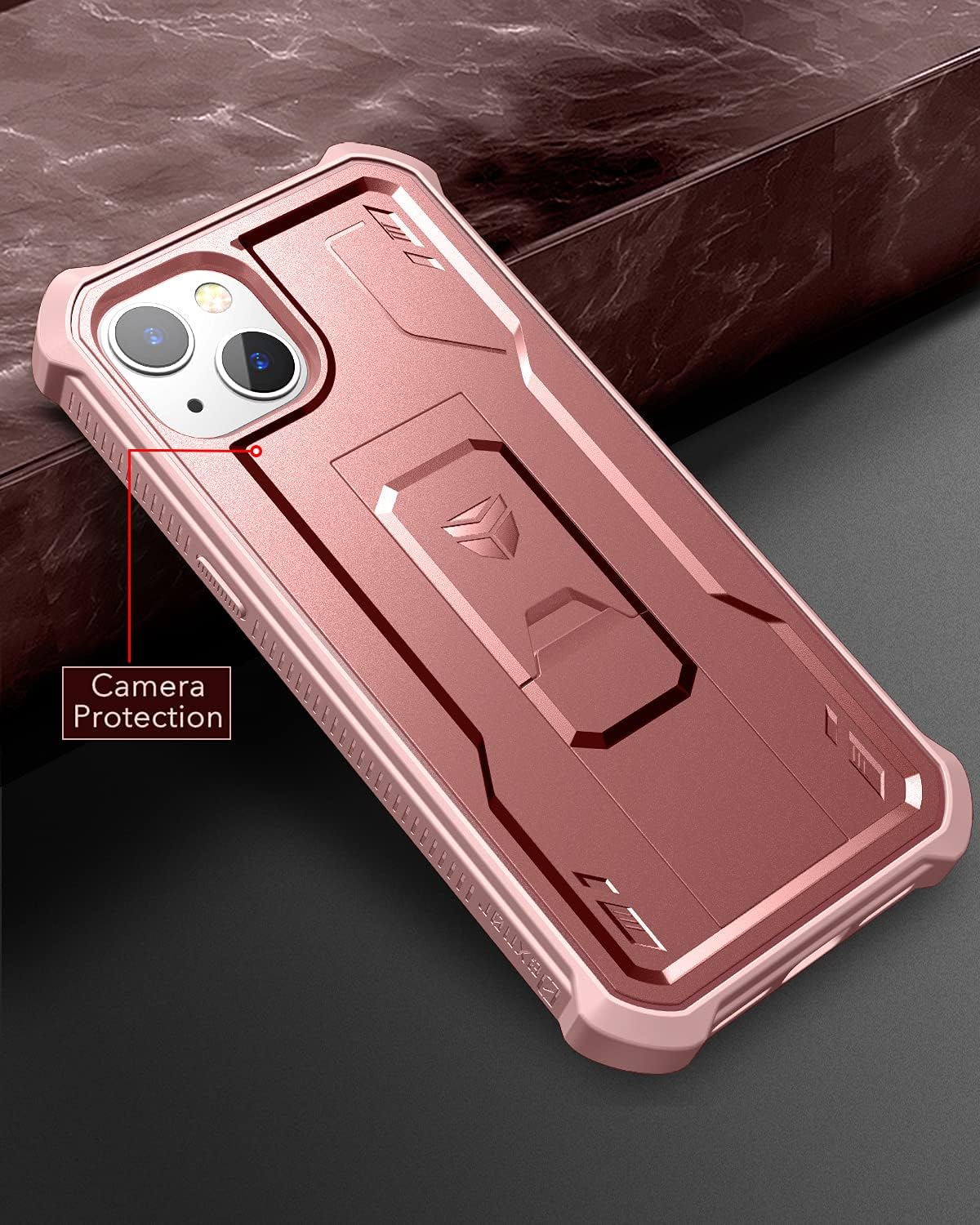 Dexnor for iPhone 14 Case for iPhone 13 Case 6.1 inch, [Built in Screen Protector and Kickstand] Heavy Duty Military Grade Protection Shockproof Protective Cover for iPhone 13/iPhone 14, Rose Gold
