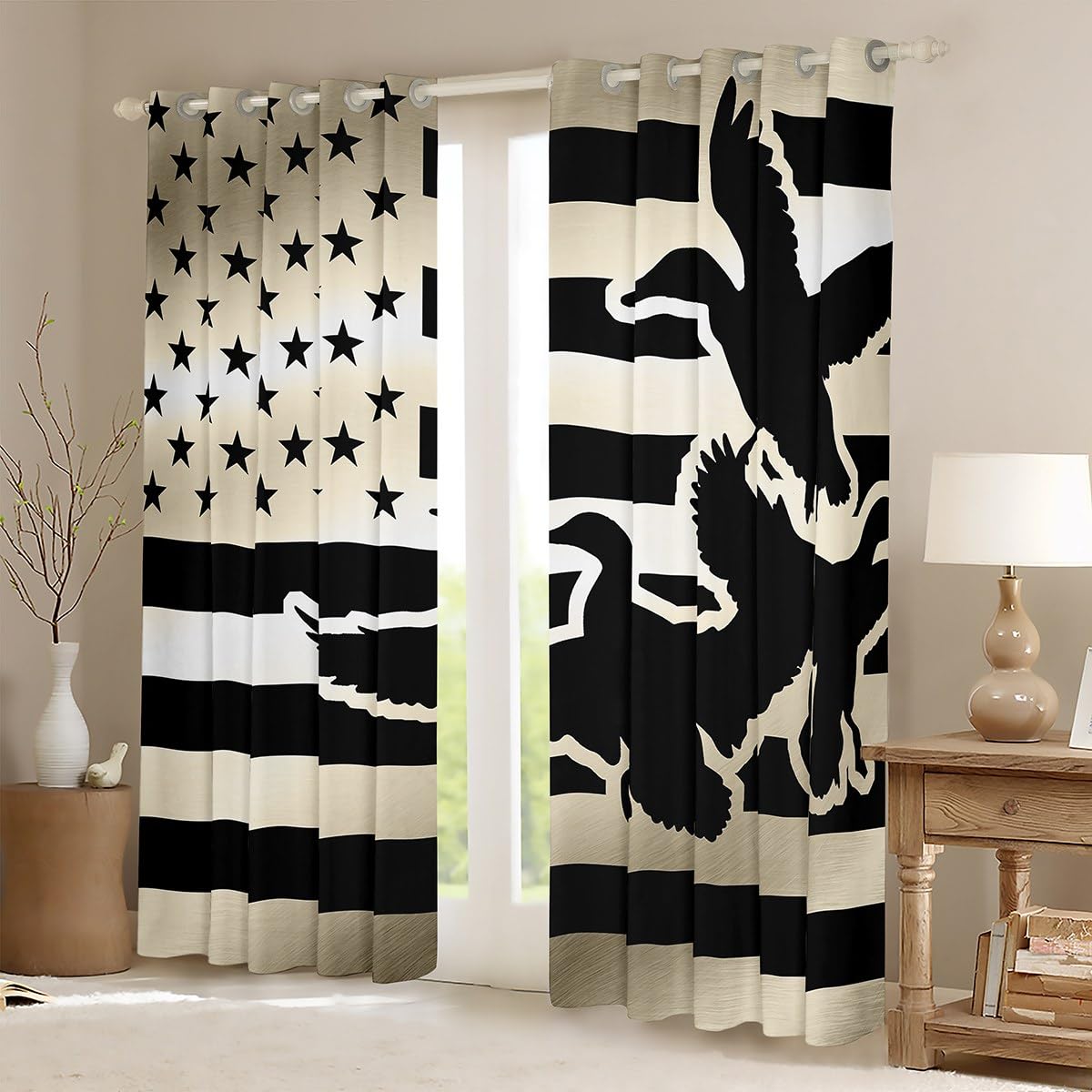 Feelyou Kids American Flag Duck Hunting Curtains Bedroom Living Room Girls Boys Mallard Duck 30%-50% Blackout Curtains Hunting Darkening Drapes Wild Animal Window Treatments (2 Panels, 38 x 45 Inch)