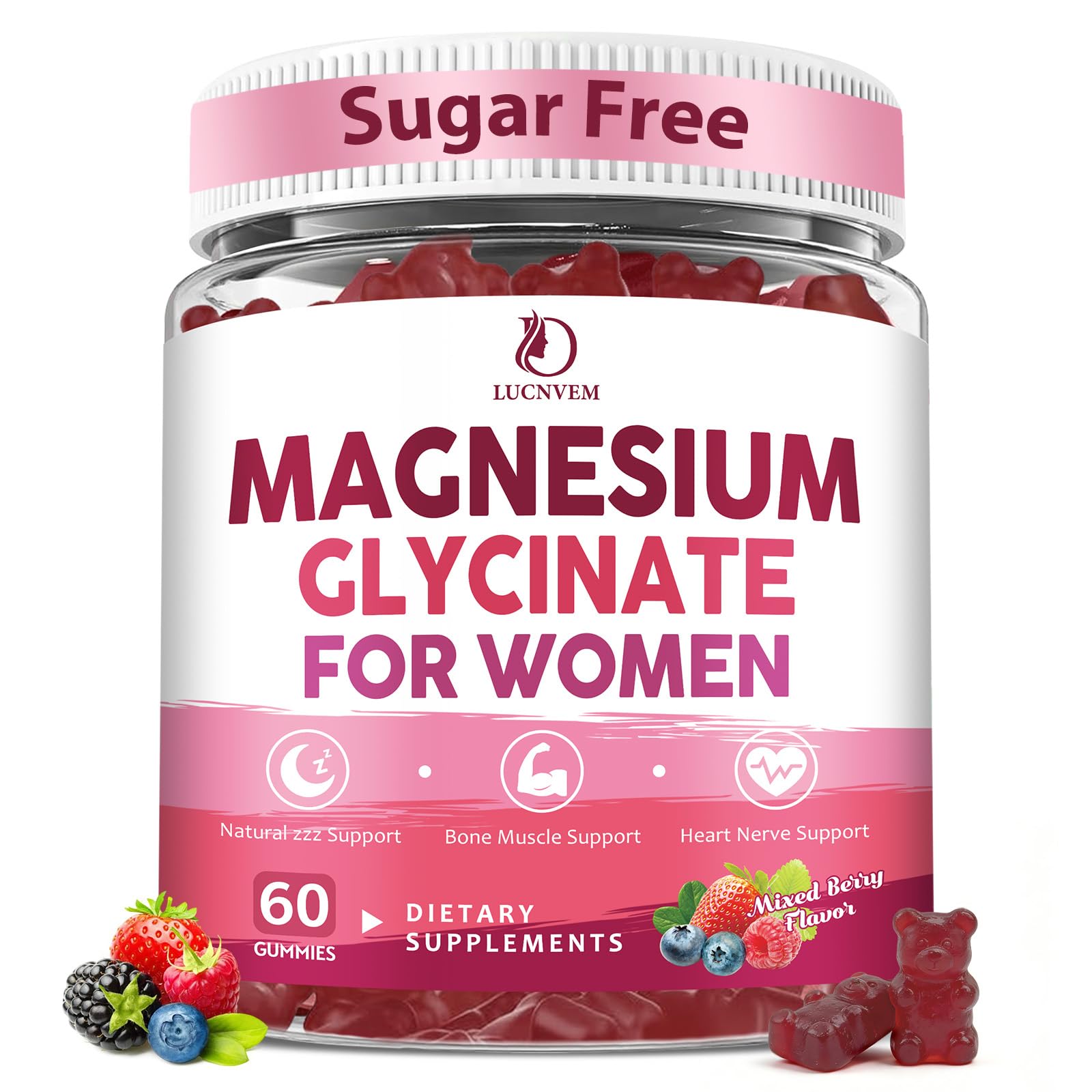 Magnesium Glycinate Gummies for Women, 350mg Magnesium Glycinate Chelated with L-theanine, Ashwagandha Root Extract Supplements for Women Calm, Relax, Sleep, Immune Support, Sugar Free, 60 Ct