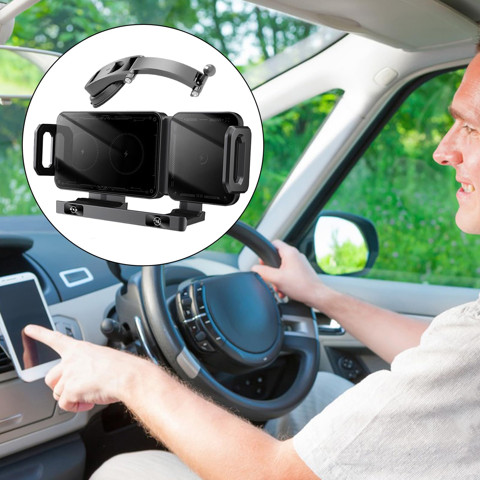 Caricatore wireless per auto, 15 W, ricarica rapida, supporto di navigazione | Supporto da auto con morsetto automatico per diario, viaggi lunghi e vacanze