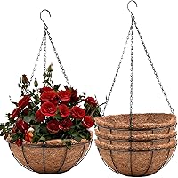 ArtFamy 8 Inch Hanging Baskets for Plants Outdoor - 4 Pack Coconut Coir Metal Planters with Liners for Porch, Patio, Indoor Flowers