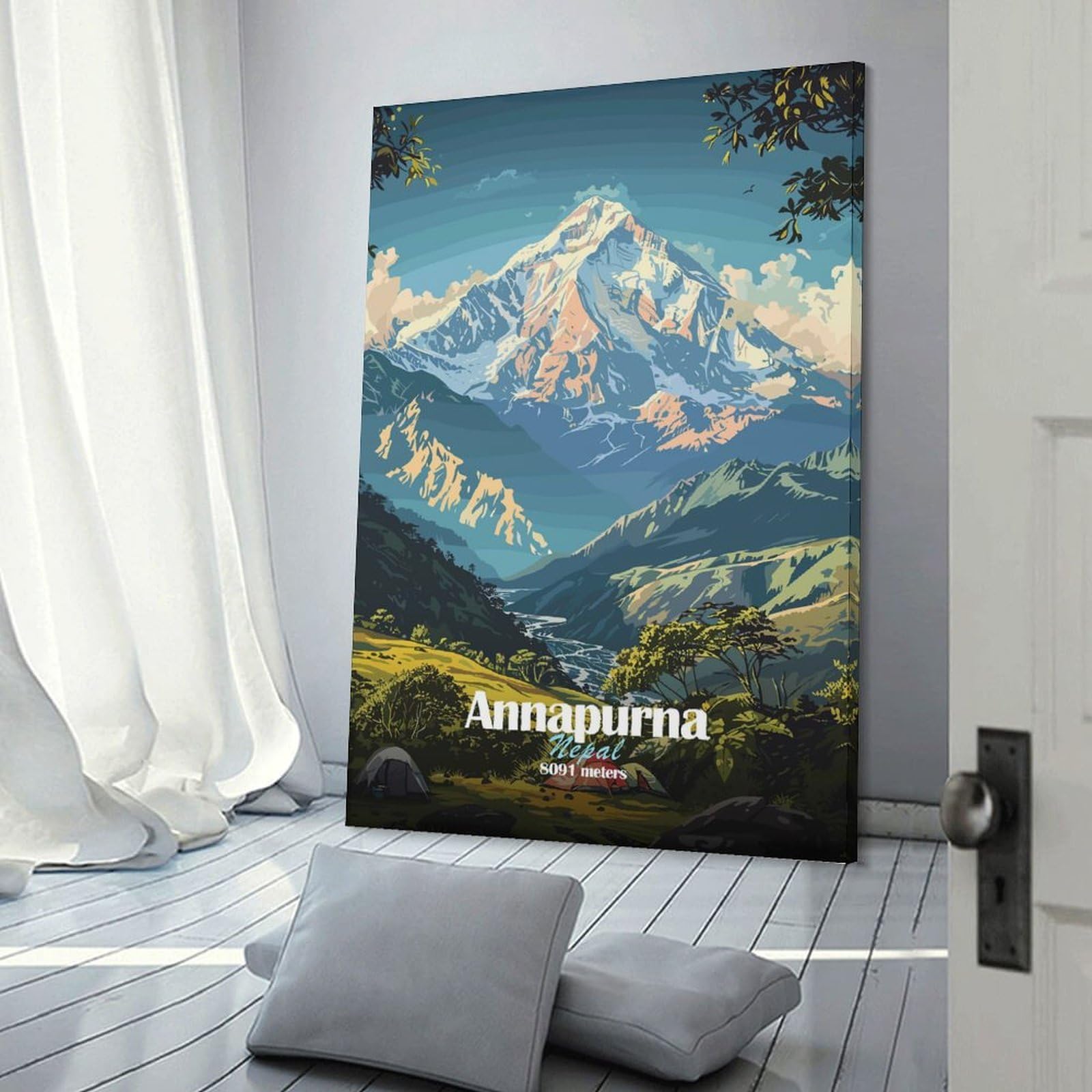 Junmoney Frame-Style-8 Annapurna Mountain Nepal Decorative Wall Artwork, 24X36inch(60X90cm), For Home Lounge, Bedroom Or Reading Nook, Eye Catching Artwork For Blank Walls