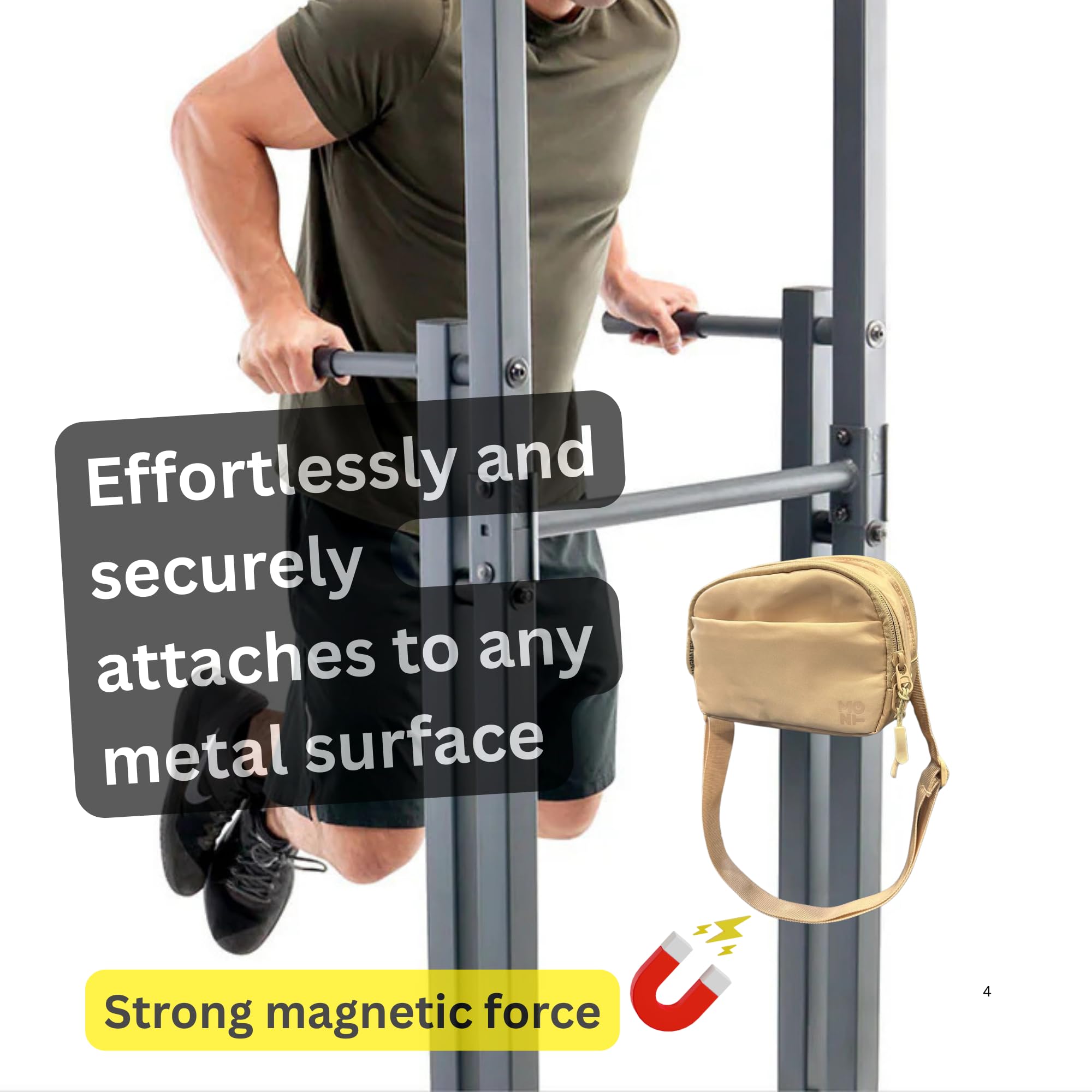Riñonera magnética beige para gimnasio, riñonera de viaje, riñonera, pequeña correa negra para hombres y mujeres, bolsa de hombro antirrobo con accesorio magnético, mantiene los artículos fuera de los