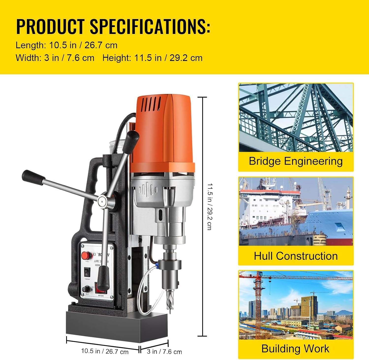 Happybuy 1680W Magnetic Drill 300 RPM Electric Drilling System 2" Boring Diameter 2900LBS Magnet Force Steel Construction
