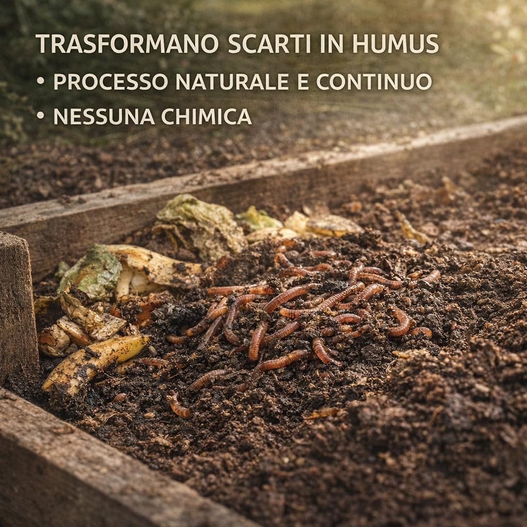Lombrichi Vivi da Compostaggio (Eisenia Fetida e Andrei) per Produzione Humus e Vermicompostaggio: Kit Avviamento Ideale per Orto Biologico, Compostiere Domestiche (250g)