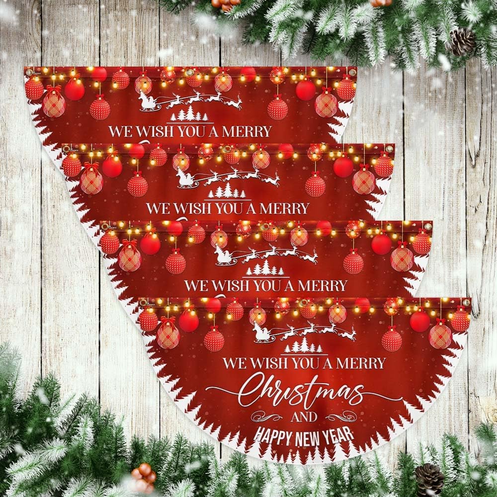 American Flag We Wish You A Merry Christmas And Happy New Year Non-Pleated Fan Flag TQN3978FL, 3x6 ft, 1 Pack Suitable for Outdoor and Indoor