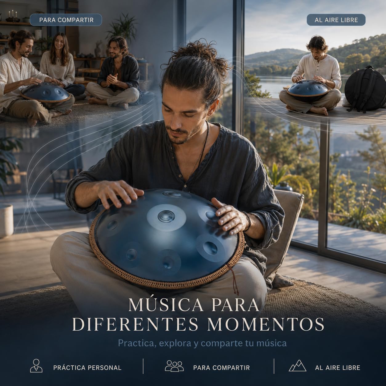 Handpan 440 Hz, 3 Notas Centrales, Para MeditacióN Y Familia