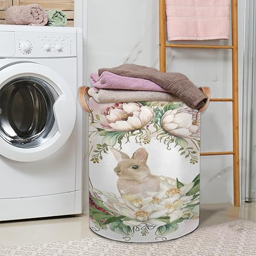 Miniatura 2 de Cesta de lavandería grande de 65 litros con mango de cuero duradero, con cordón impermeable grueso, cesta de almacenamiento de ropa sucia para