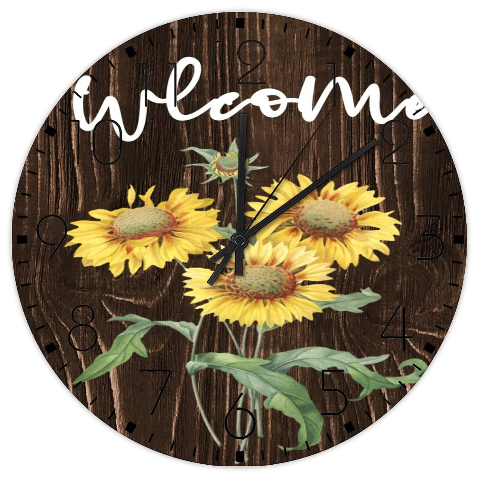 Horloge murale analogique sans tic-tac en bois decoration intérieure fleur