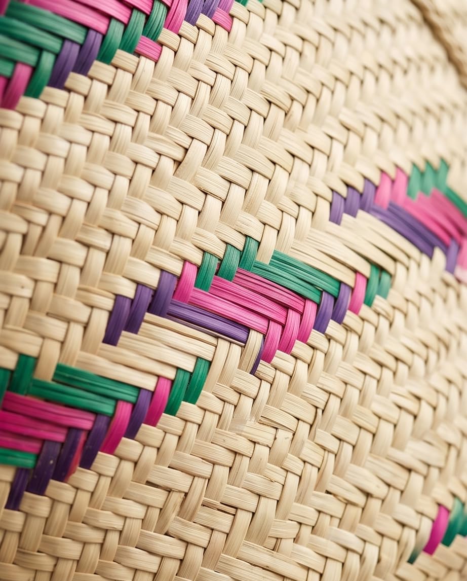 Panier Tressé en Paille, Multicolore, Motif Chevron | Anses Tressées, Fait Main, Sac de Plage ou Marché