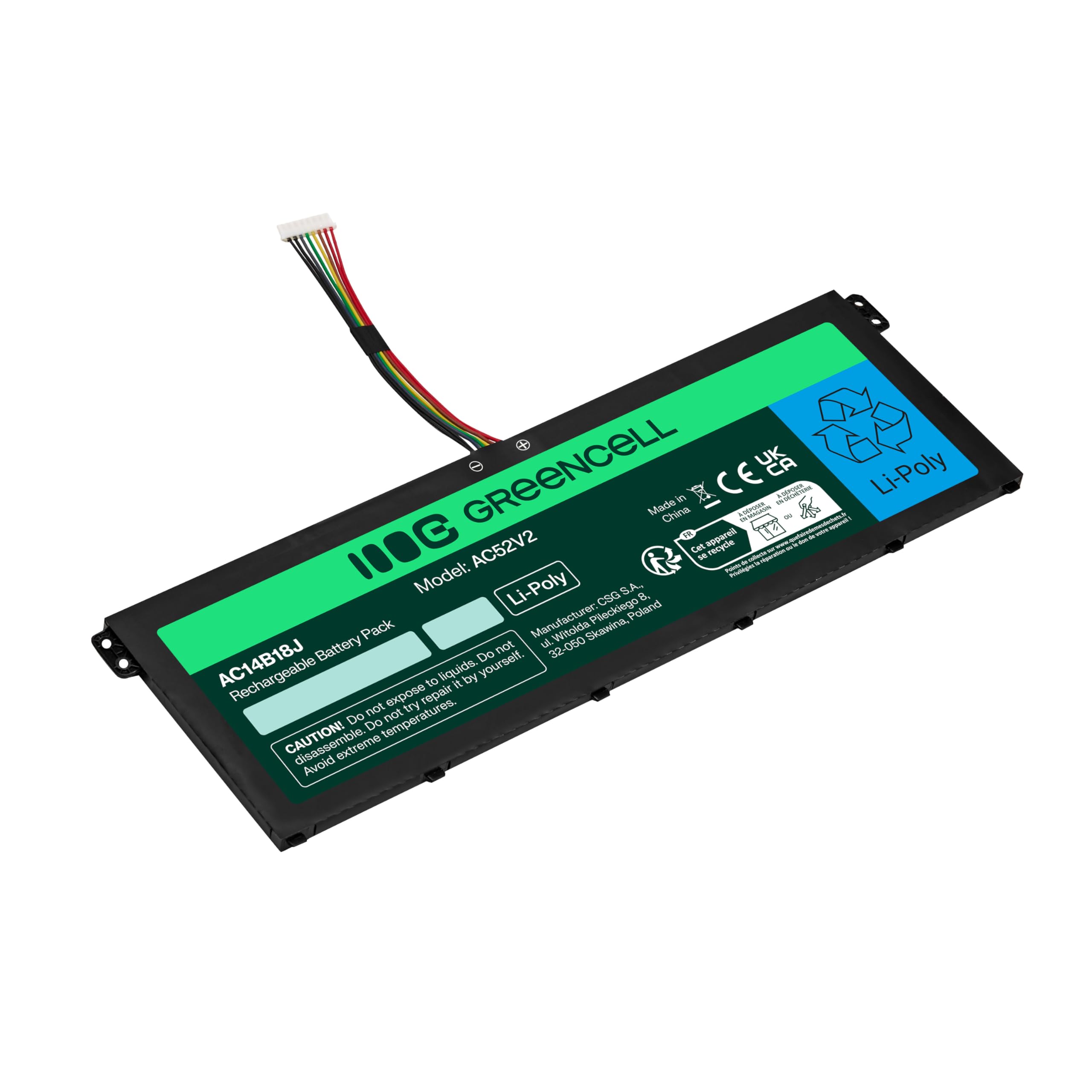 Green Cell AC14B13J AC14B13K Batterie pour Ordinateur Portable Acer Aspire 3 A315-23 A315-55G ES1-111M ES1-331 ES1-531 ES1-533 ES1-571 (3600 mAh, 11,4 V, Noir)