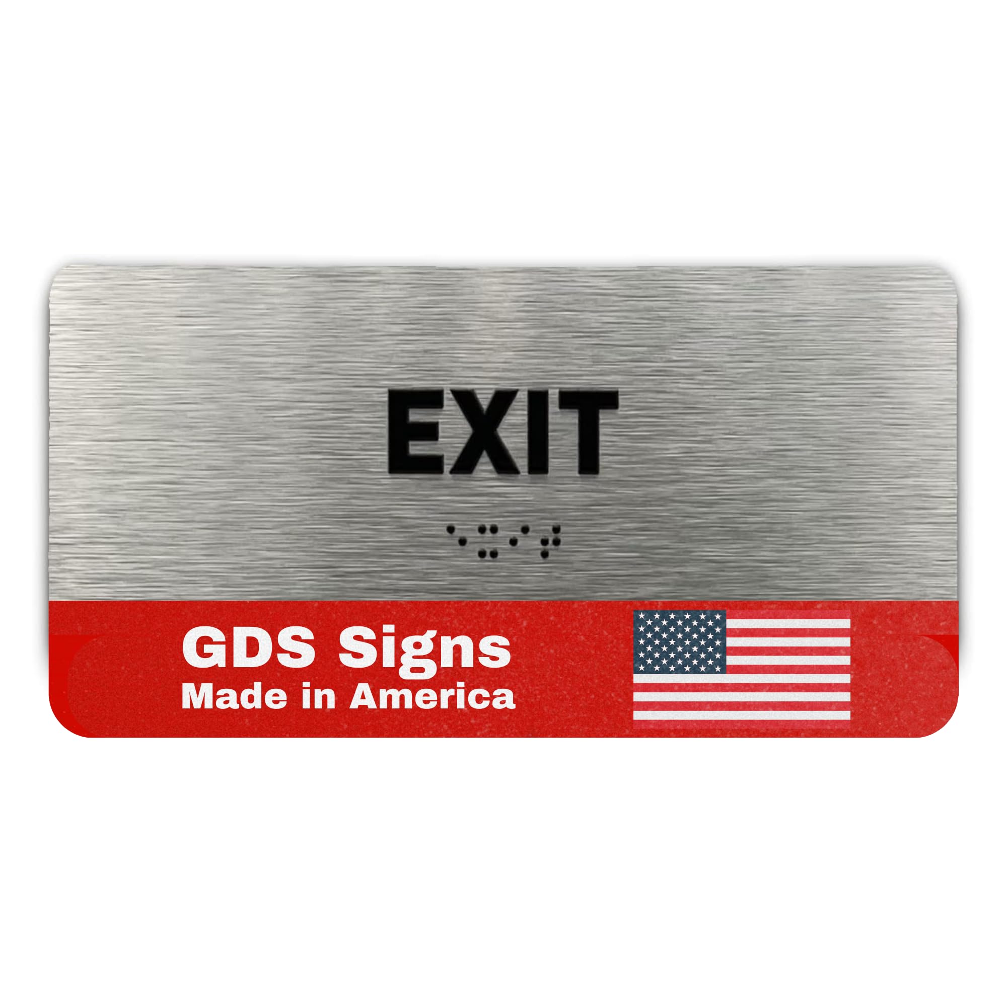 Exit Identification Sign - ADA Compliant Sign, Raised Icons, Raised Braille, Brushed Aluminum, TCO Inspection Certified (7"W x 3"H) - by GDS - Made in USA