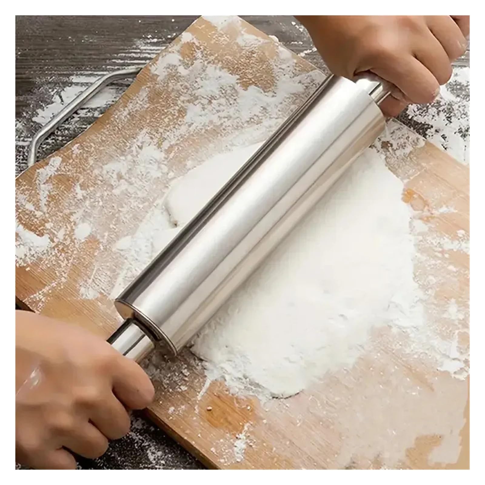 Mattarello in acciaio inossidabile da 1 pezzo for cottura al forno, rullo for pasta, utensili pasticceria cucina for biscotti con crosta di torta(39x20cm)