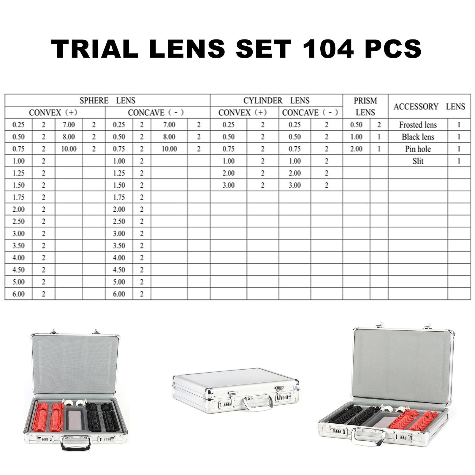 NICHOY Set di Lenti di Prova ottiche, Bordo in plastica, Scatola per optometria per Occhiali, Scatola per Inserti optometria 104, Pellicola di Grado B, Facile da Pulire(Color:A,Size:104pcs)