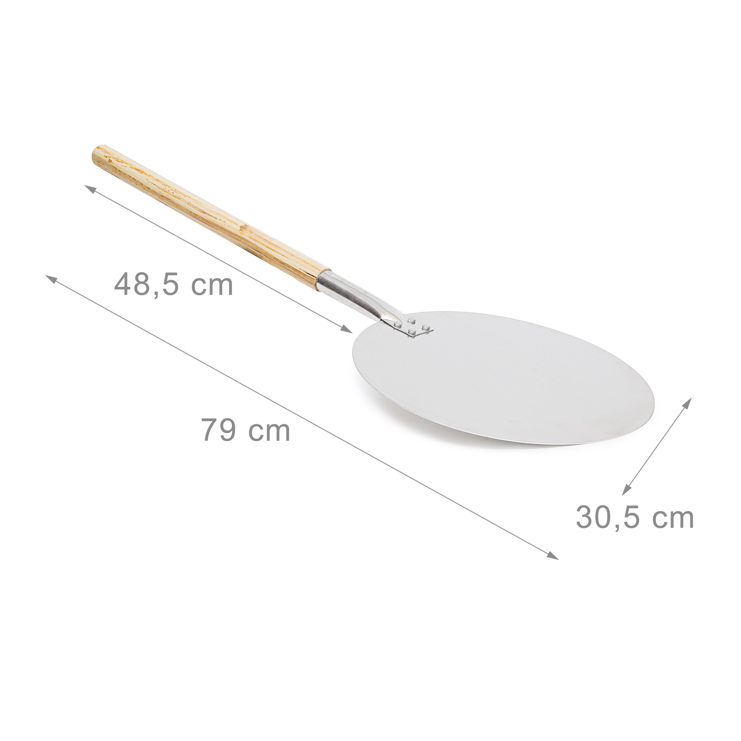 Relaxdays 10019247 Pelle à pizza gâteau tarte flambée rond Ø 30,5 cm en métal avec manche en bois 79 cm de long Plateau cuisine pour mettre au four ustensile cuisine pratique , Gris