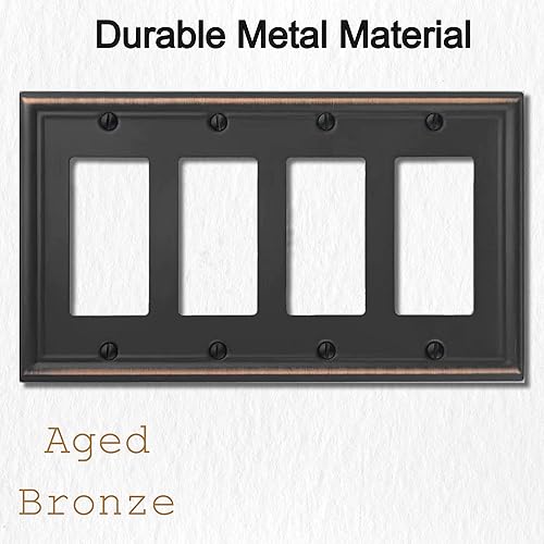 Vista 73 de Luca - Placa de pared de metal para interruptor de luz de palanca, 2 unidades de bronce envejecido de 3 bandas, cubierta decorativa para interruptor