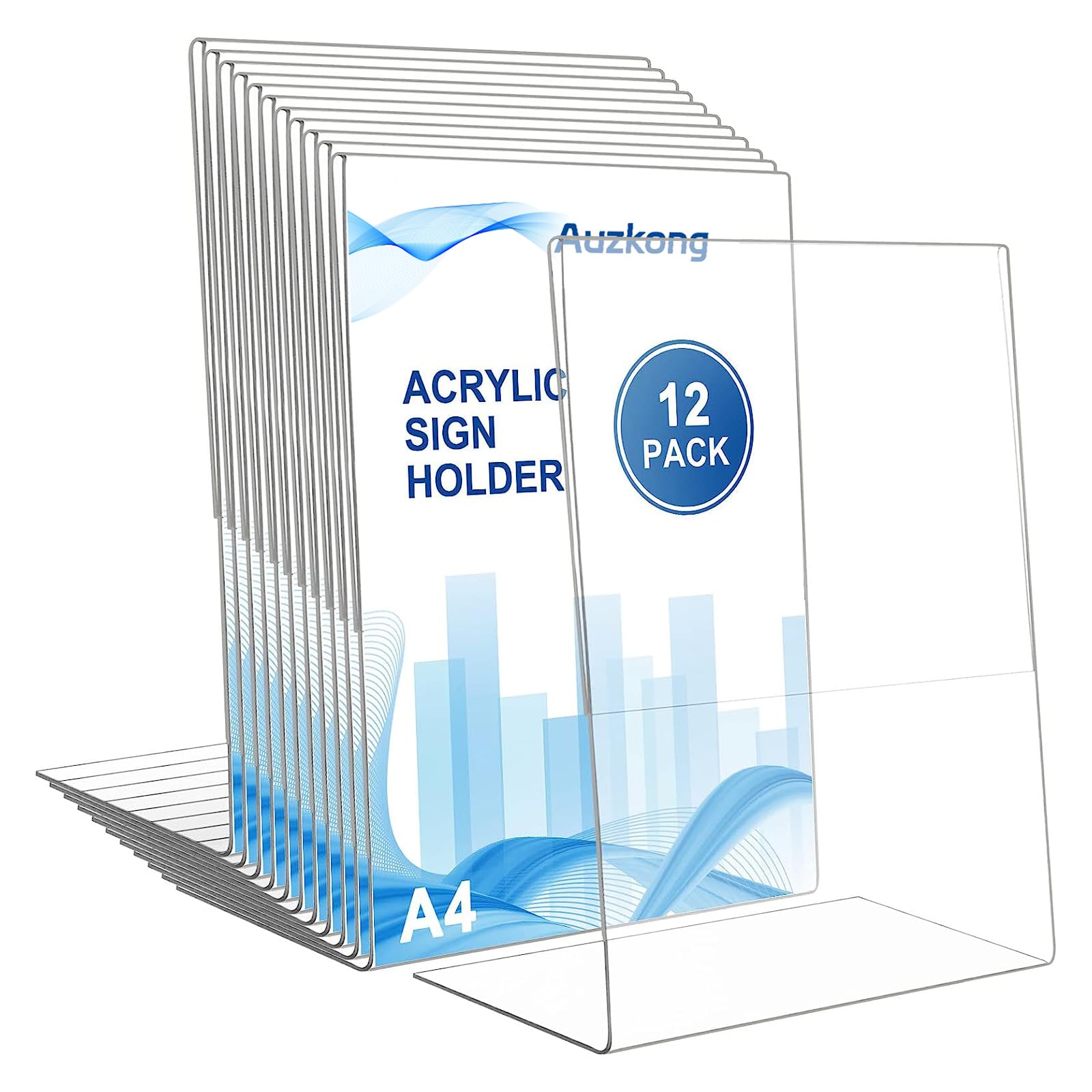 12 Pack A4 Sign Holders, Acrylic Slant Sign Holders, Clear Plastic Display Stand, Acrylic Paper Signs Holder Photo Frame for Restaurants Hotels Menu Stores Office (A4-12 Pack)