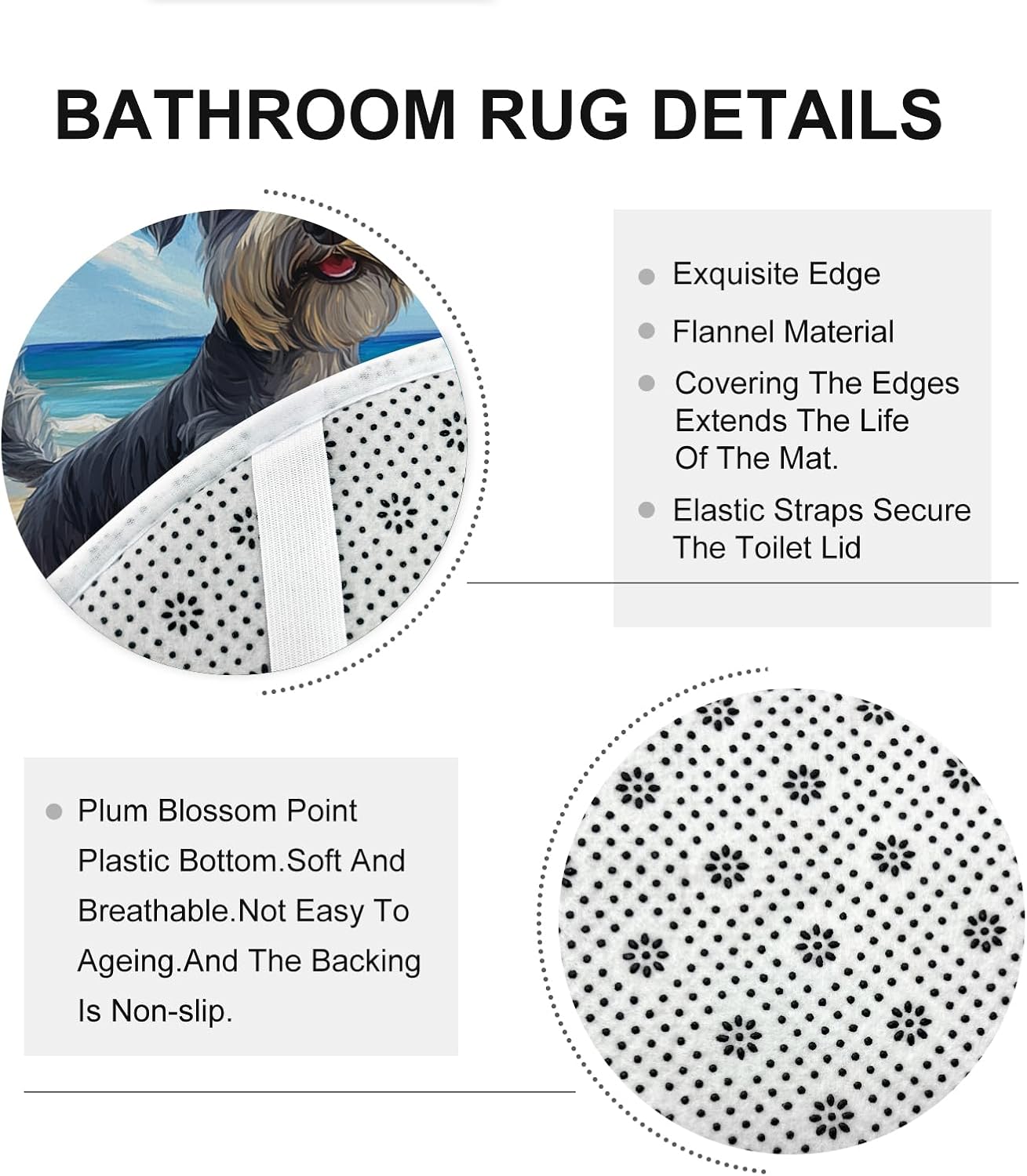 4PCS Schnauzer Dog Bathroom Accessory Sets with Non-Slip Rug, U Shape and Toilet Lid Cover Mat, Fun Puppy Animal Beach Cartoon Kids Bathroom Decorative-72''x72''