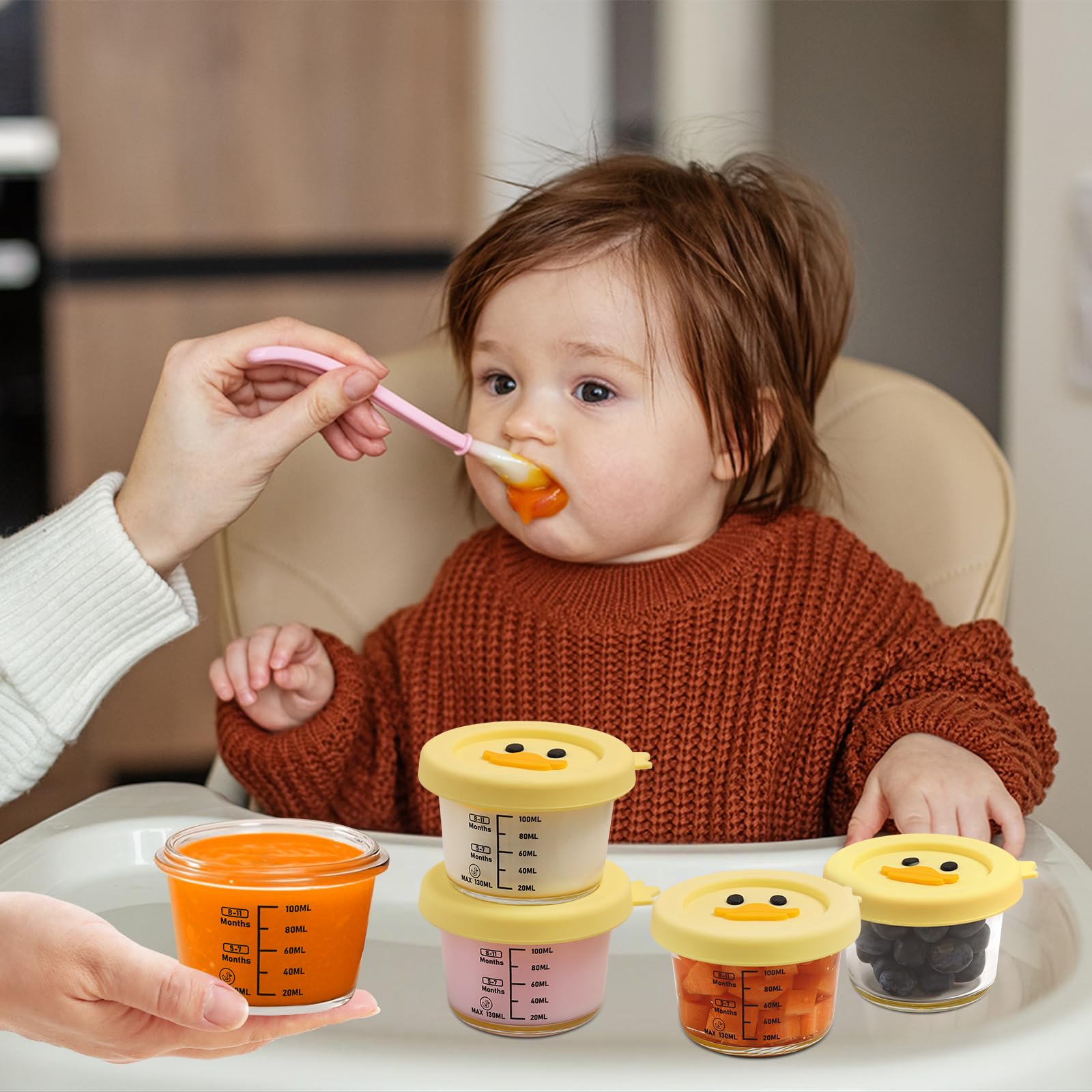 4 Stück Verstärktes Glas Babybrei Einfrieren Behälter, Beikost Baby Zubehör, Babynahrung Aufbewahrung, BPA-frei, Auslaufsicher, Mikrowelle, Geschirrspüler & Gefrierschrank sicher