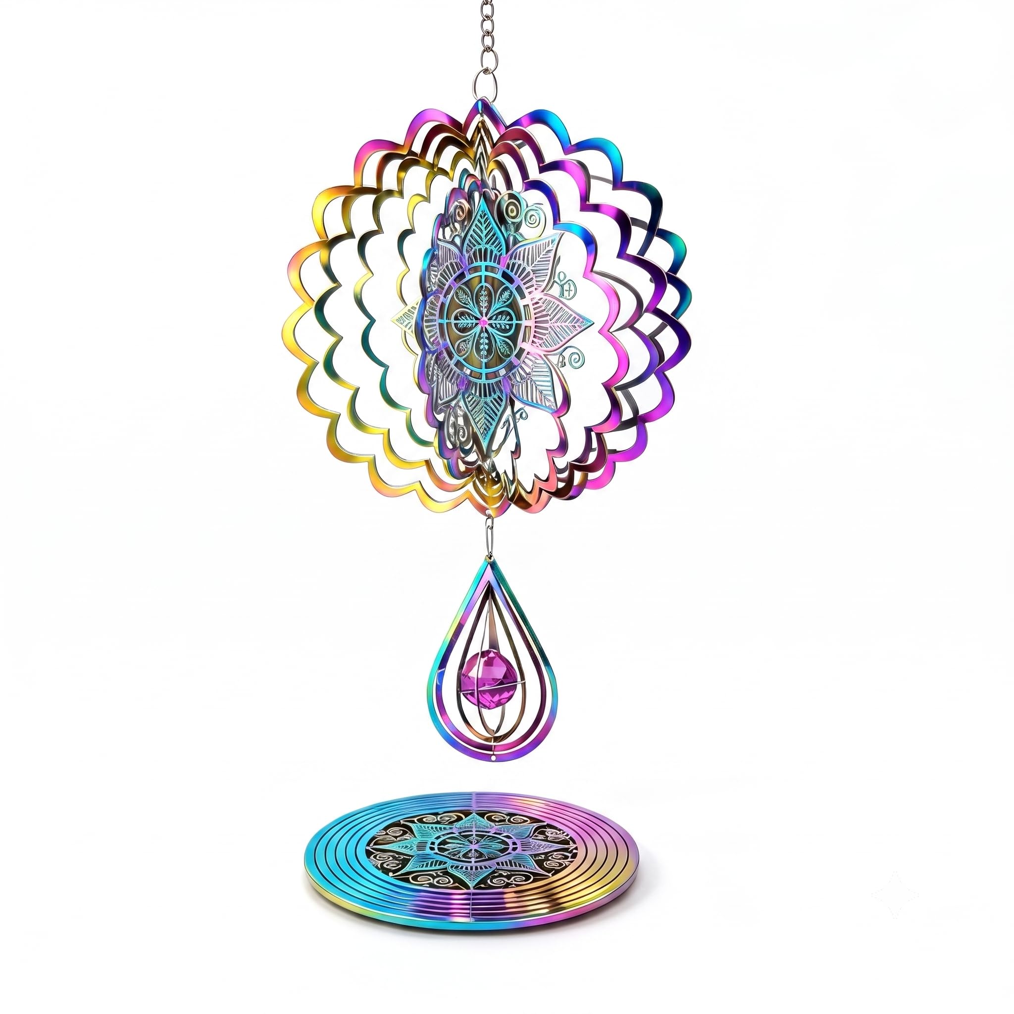 Kaaeiccr 3D Wind Spinner Metal Garden Decor Mandala Hanging Ornament