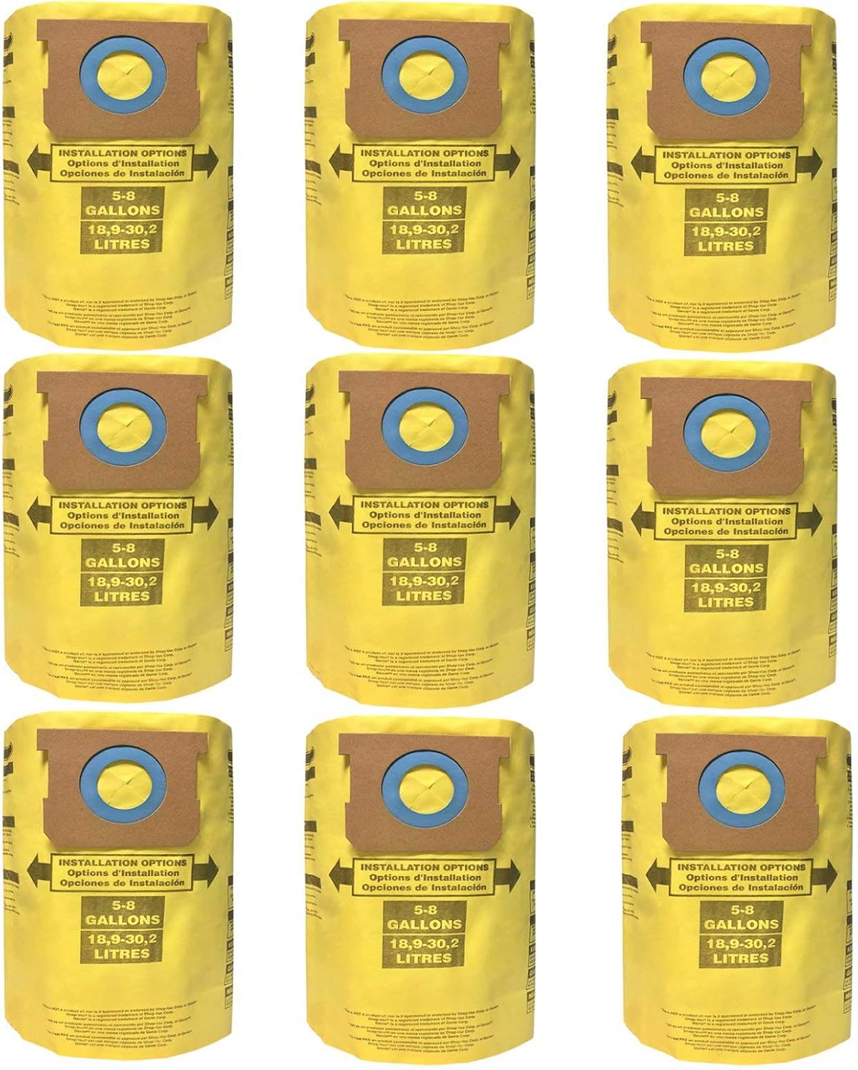 9pack 9067100 Type H Vacuum Bags Replacement for Shop Vac Bags 5-8 Gallon, Part #90671 High-Efficiency Disposable Collection Filter Bag