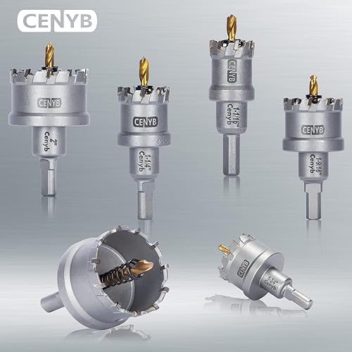 Miniatura 8 de Sierra perforadora con punta de carburo de tungsteno de 2-1316 pulgadas (2.835 in) con 2 brocas piloto chapadas en titanio para metal duro, acero