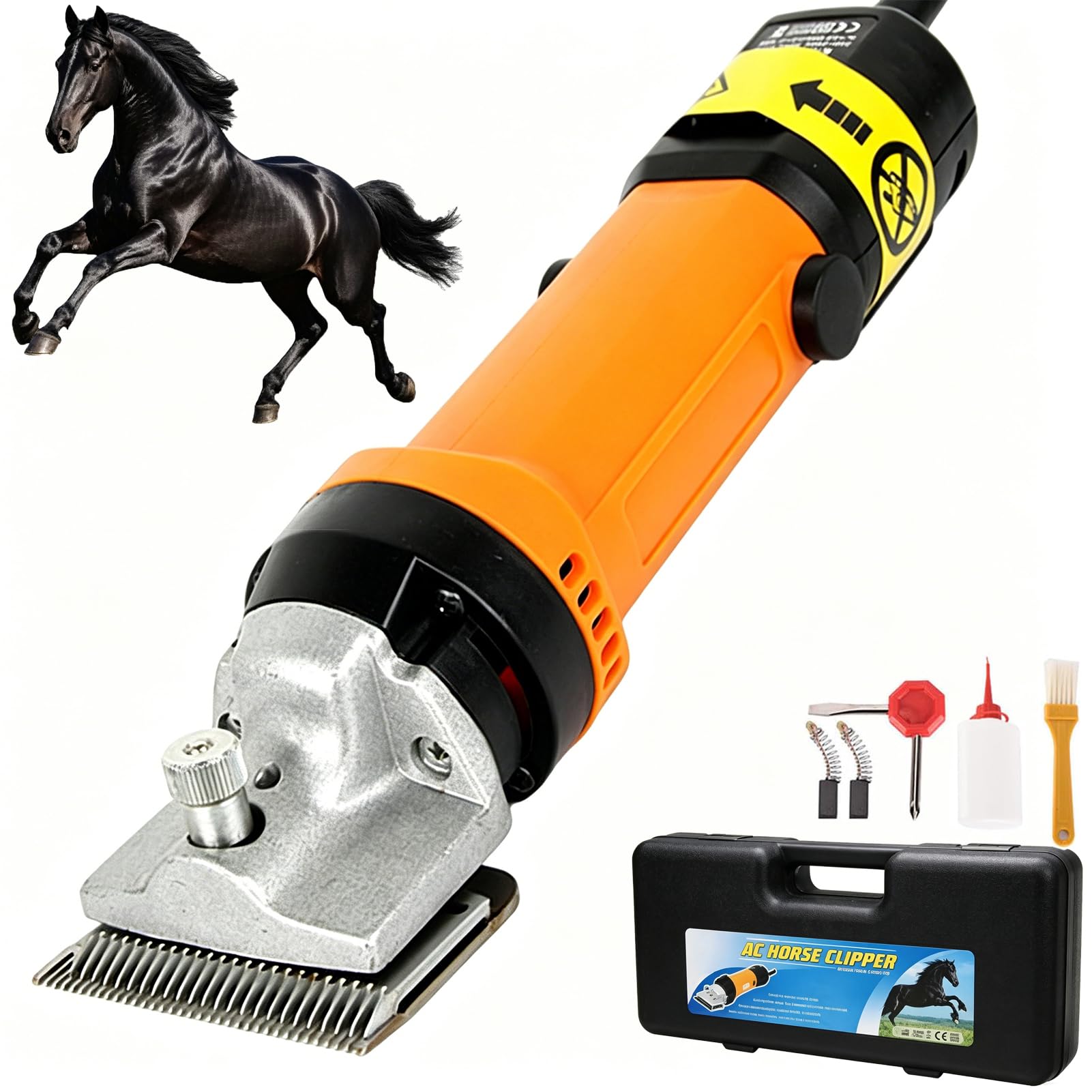 Esquiladora Eléctrica para Caballos 690W, Esquiladora de Ganado Eléctrica con Ajuste de 6 Velocidades y Ajuste de la Tensión de la Cuchilla, Velocidad sin Carga 2400 rpm, Diámetro de Corte 77 Orange