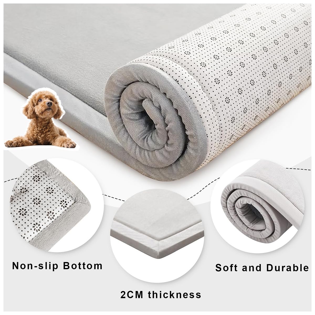 Tapete lavable de lujo para perros grandes, antideslizante, cómodo y esponjoso, cama para mascotas, colchón ultra suave para perros grandes, jumbo, medianos y pequeños (gris, 59 x 71 pulgadas)