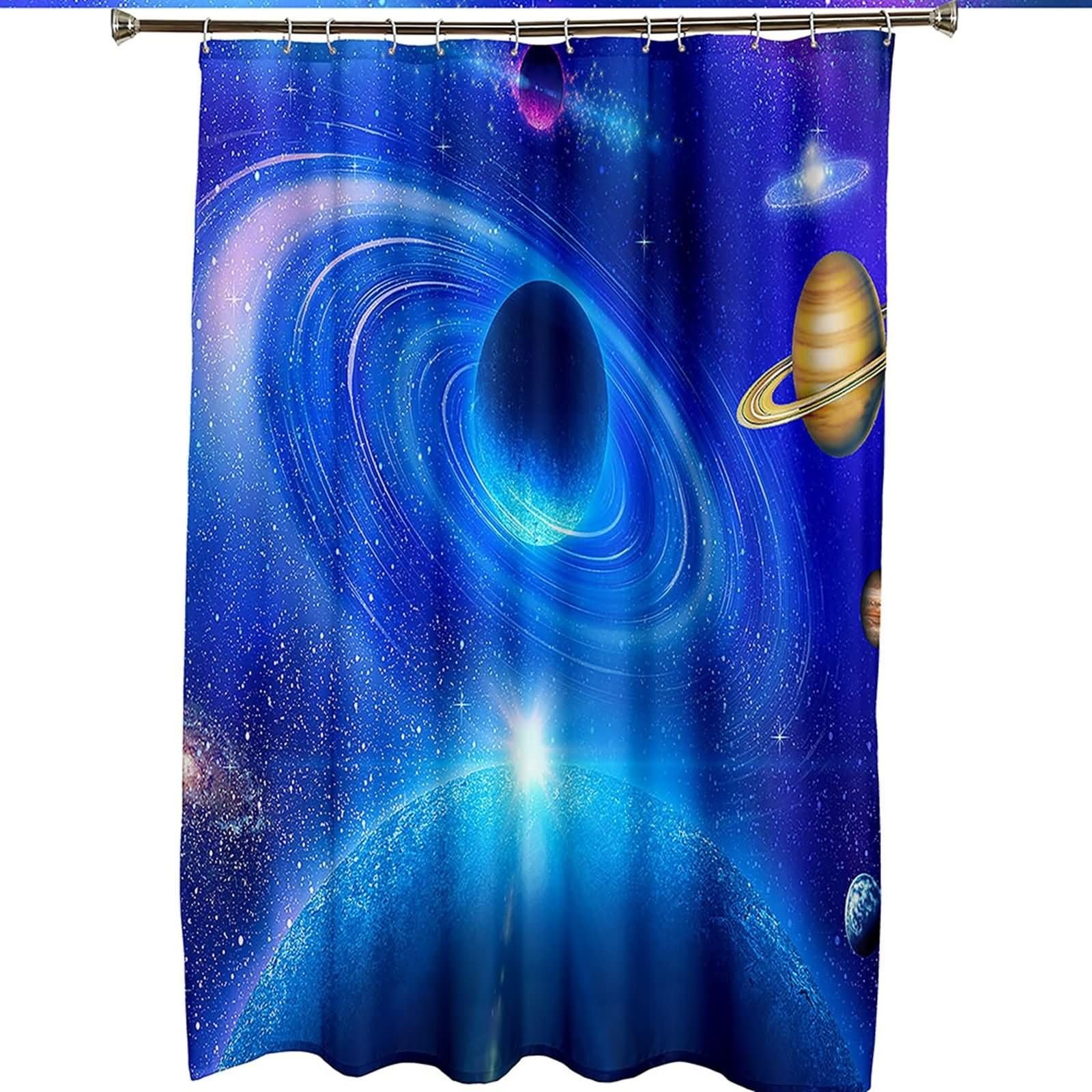Duschvorhang 180X200, Duschvorhang Polyester Blau Galaxy Thema Duschvorhang für Männer