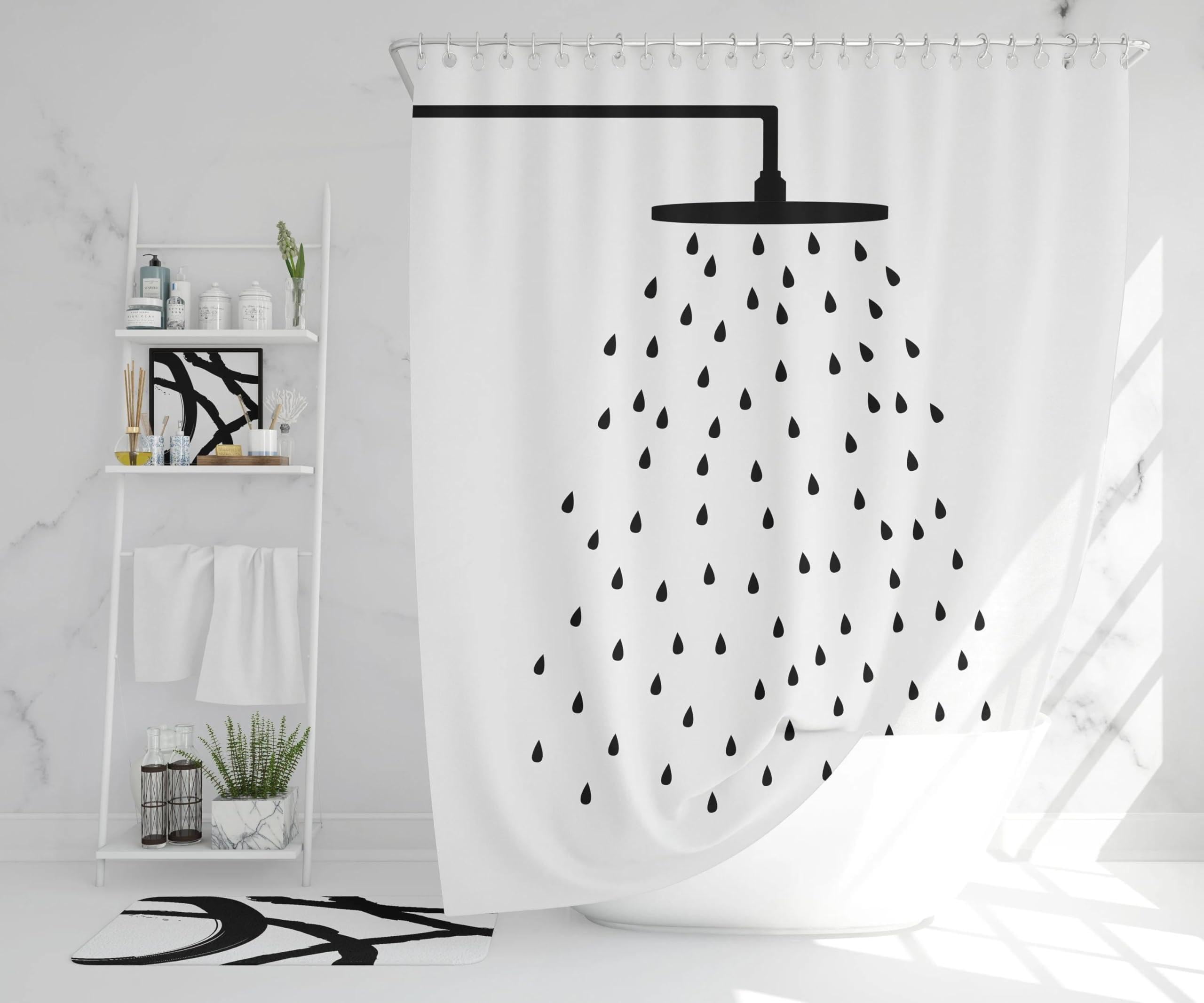UIYIUI Shower Head Shower Curtain 47X59in/120x150cm White Funny Modern Minimalis Bathroom Curtains Decor, Abstract Polyester Fabric Waterproof Bathroom Hanging Curtains with Hooks