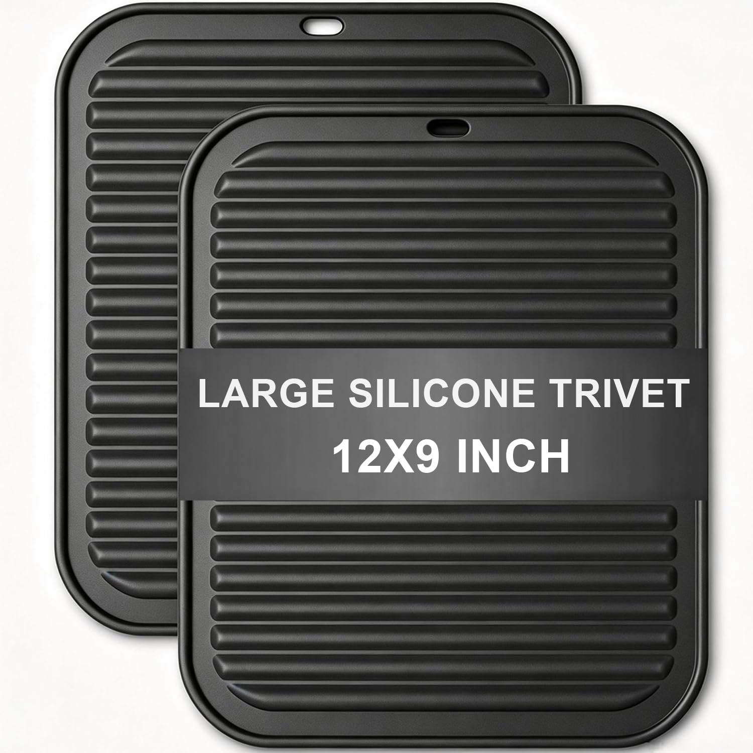 Silicone Trivets for Hot Dishes, 11.8x9 Inch, 2 Pieces, Black