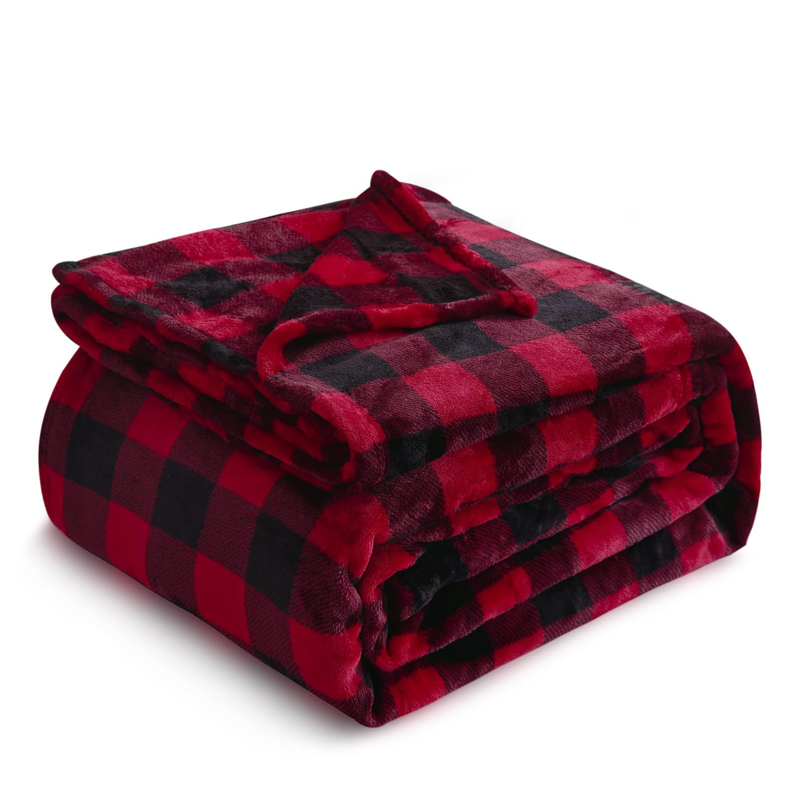 NEWCOSPLAY Buffalo Plaid Throw Blanket Soft Flannel Fleece Checker Pattern Lightweight Decorative Blanket for Bed Couch (350GSM-Wine red/Black, Throw(50"x60"))