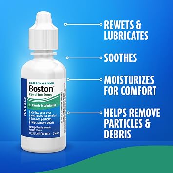 Boston Rewetting Drops for Rigid Gas Permeable (RGP) Lens, Moisturizes & Soothes Eyes, Removes Debris & Particles, Restores Tear Layer, 0.33 Fl Oz (Pack of 6)