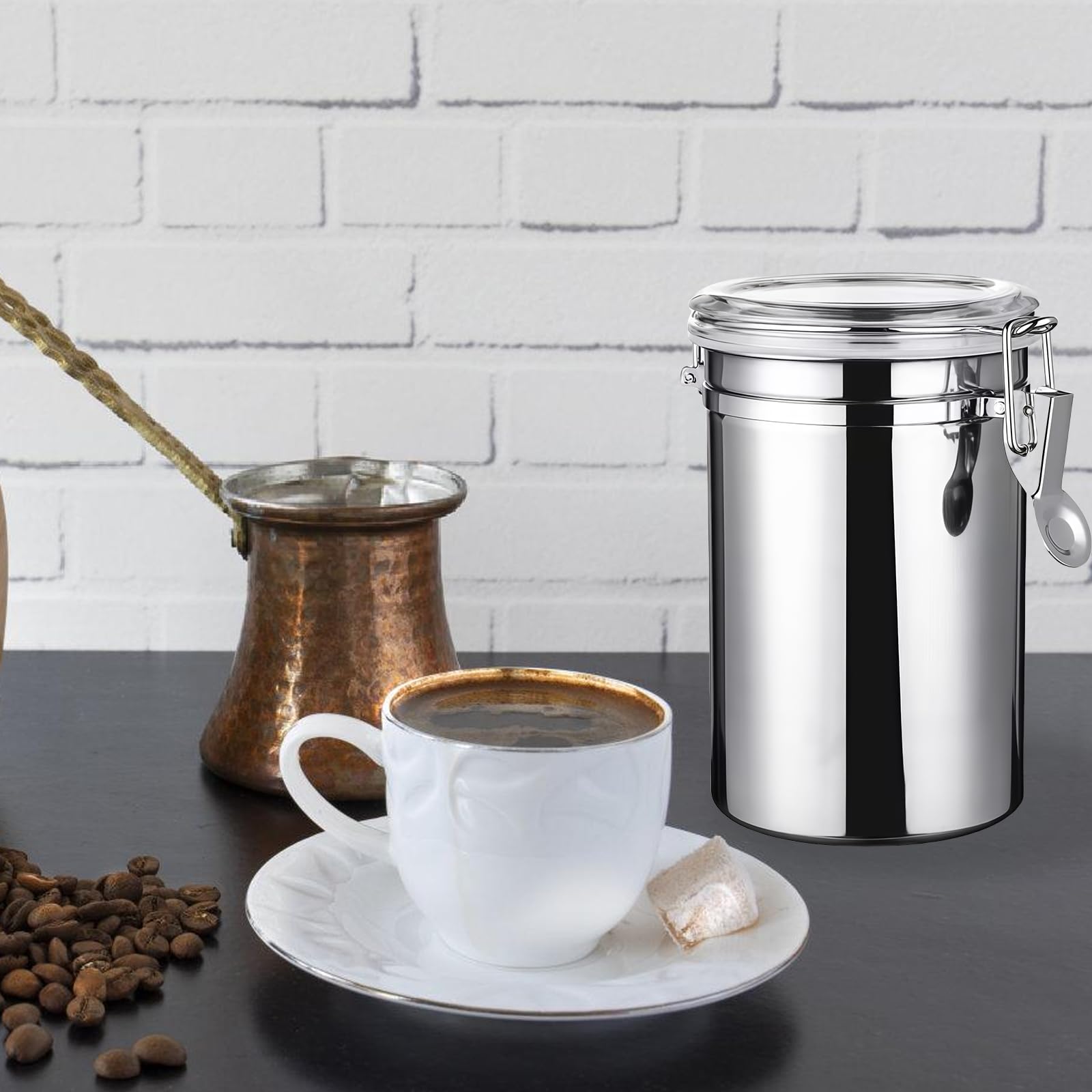 2Pcs Premium Barattolo per caffè: 1,1L Barattolo per caffè ermetico con coperchio, barattolo in acciaio inox per la conservazione, contenitore ermetico con chiusura ermetica al gusto e aroma