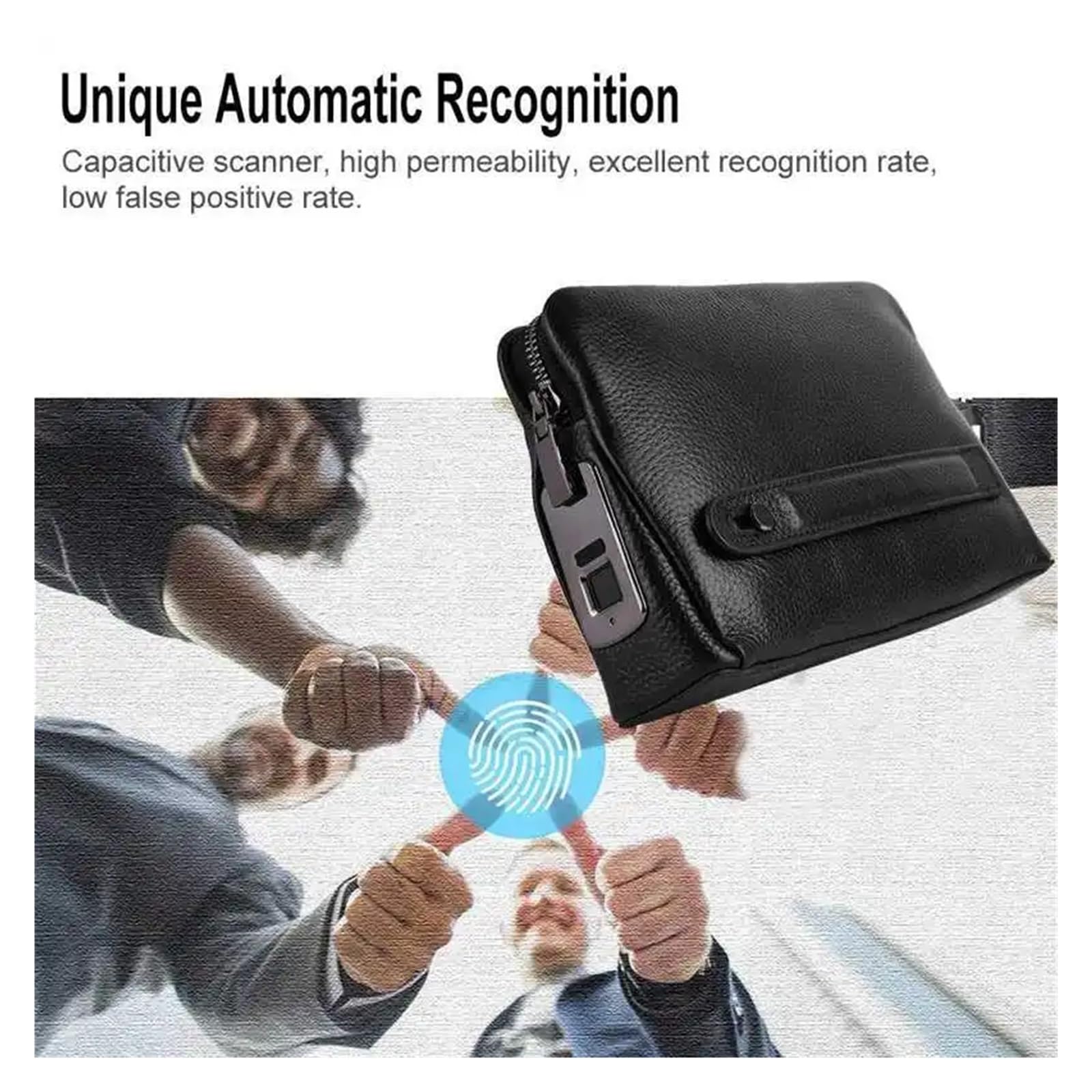 Caja fuerte para llaves al aire libre, Cajas fuertes for huellas dactilares Cartera de cuero con cremallera for hombre Bolso de mano antirrobo con seguridad con huella dactilar,para la escuela de gar