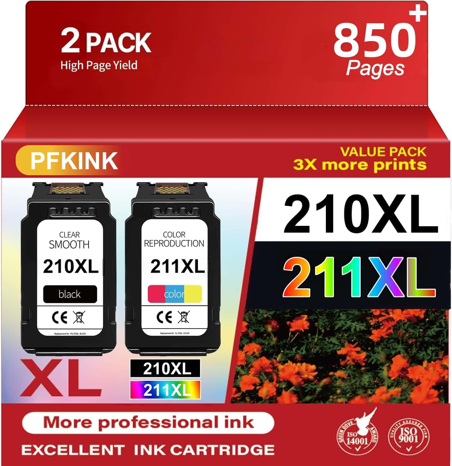 210XL 211XL Remanufactured Ink Cartridges Replacement for Canon 210XL 211XL Ink Combo Pack Work with Canon PIXMA IP2702 MP230 MP250 MP280 MP480 MP495 MX320 MX350 MX420 Printer (1Black1Color)