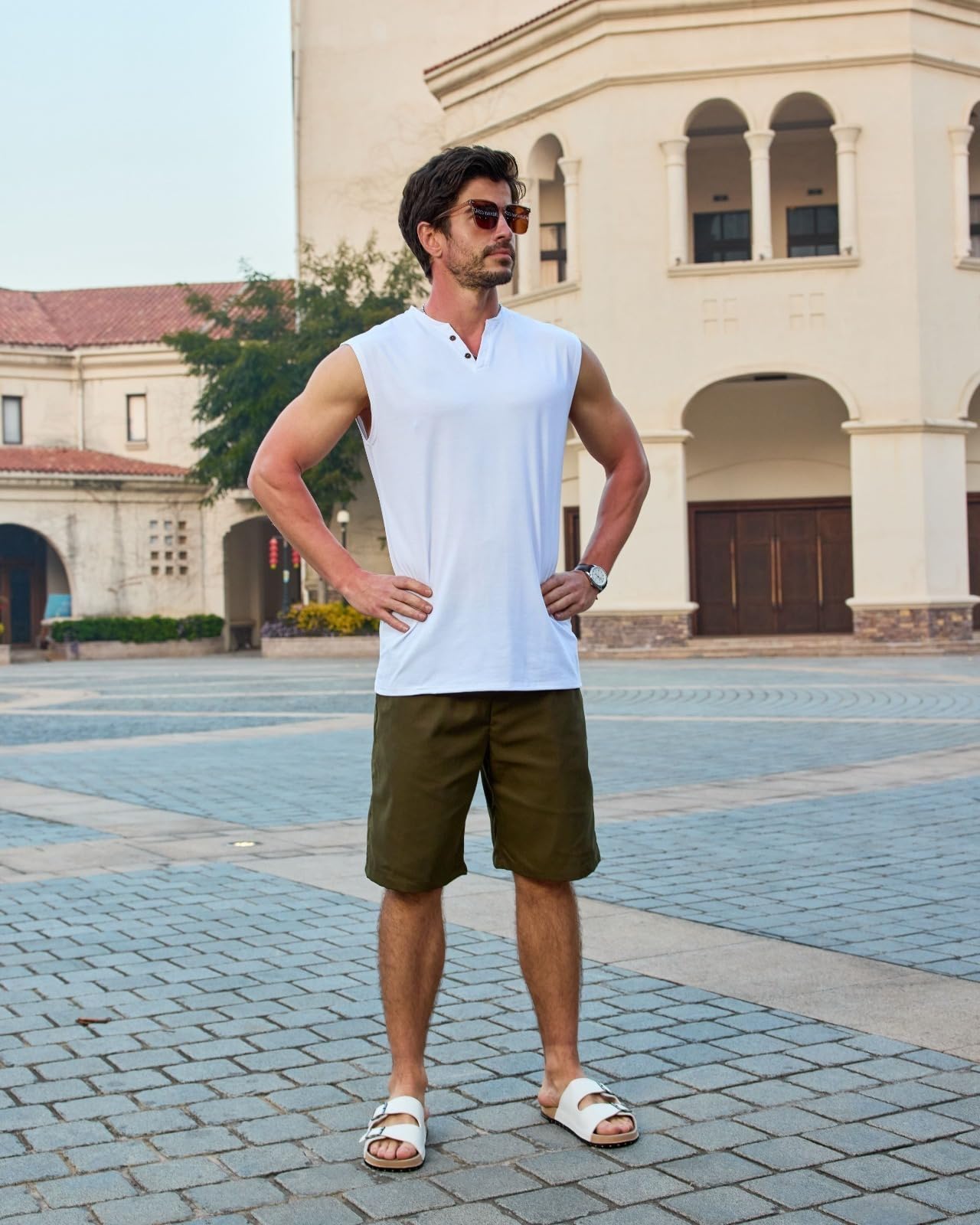 Homme Vestes Débardeurs Henley Boutonné sans Manches Loisirs et Vacances Sport Gym Tank Top M-3XL