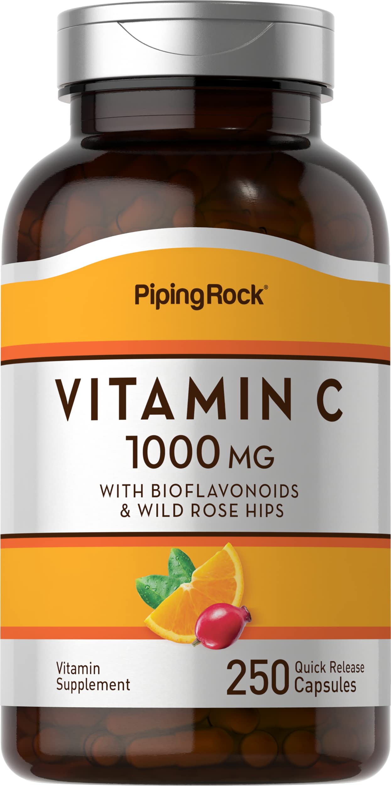 Vitamin C 1000mg | 250 Capsules | with Bioflavonoids and Rose HIPS | Supplement for Women and Men | Non-GMO, Gluten Free