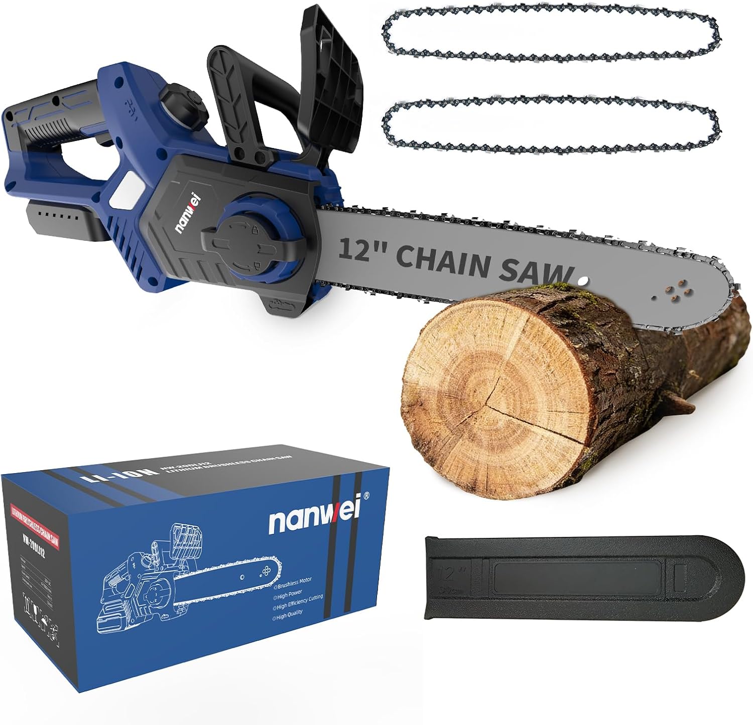 NANWEI 12 Inch Electric Brushless Chainsaw Cordless,Compatible with Makta 18V Battery,Battery Powered Chainsaw For Wood,Tree Cutting (Without Battery)