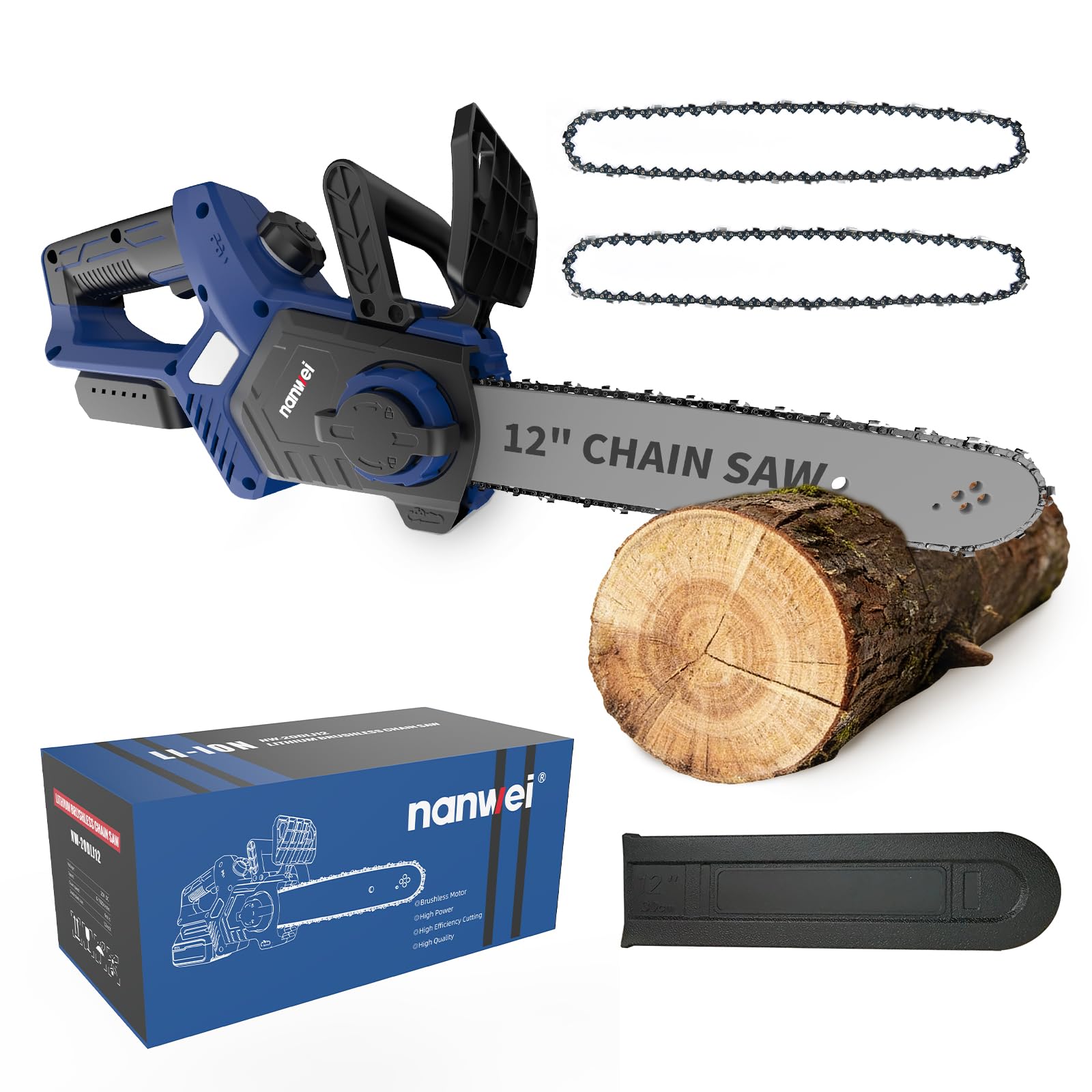 NANWEI 12 Inch Electric Brushless Chainsaw Cordless,Compatible with Makta 18V Battery,Battery Powered Chainsaw For Wood,Tree Cutting (Without Battery)