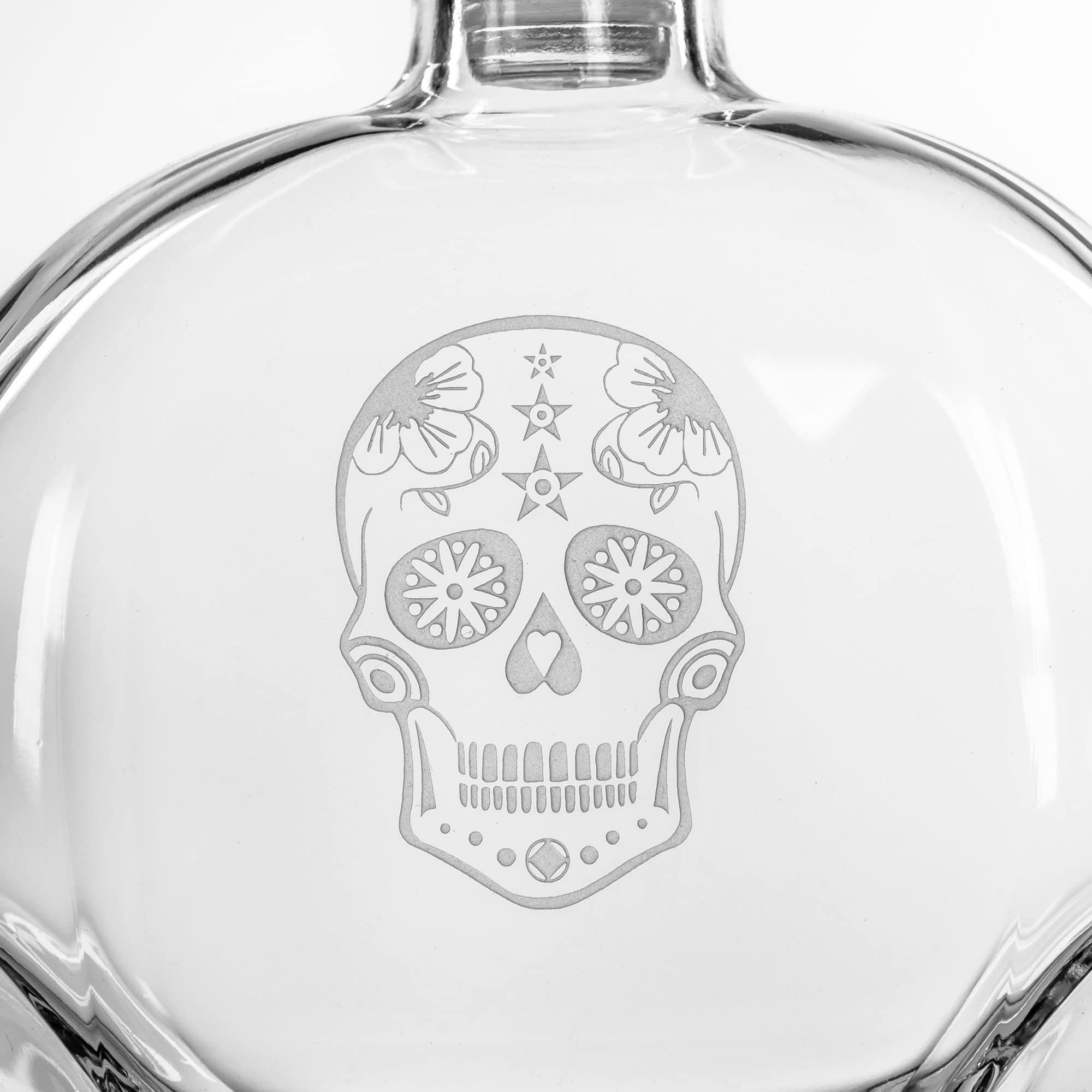 Rolf Glass Sugar Skull 23 Ounce Whiskey Decanter | Spirits Decanter with Airtight Stopper | Lead-Free Glass | Sand Engraved in the USA | Liquor Decanter for Whiskey, Bourbon, & Brandy