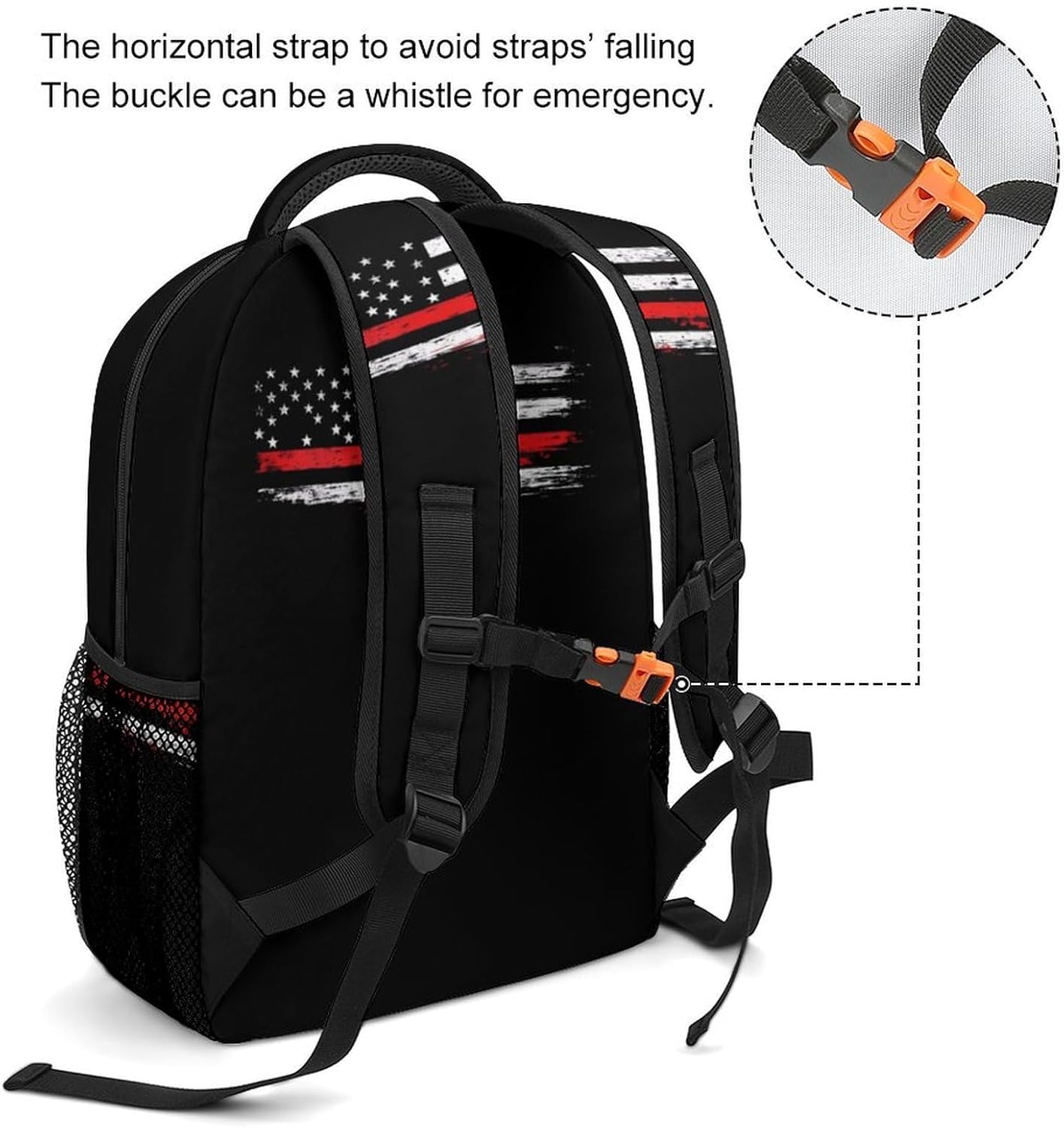 US Flag Thin Red Line Flag Laptop Backpack Lightweight Travel Daypack Shoulder Bag for Men Women