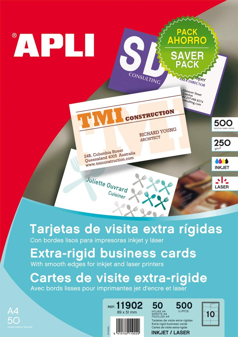 APLI 11902 Blister Imprimir Tarjetas Visita Rigida, 50H