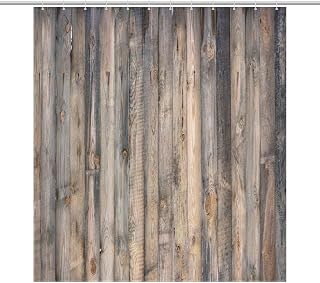 Rural Plank Shower Curtain, Brown Vintage Western Farmhouse Barn Rustic Shabby Wooden Board Pattern Home Decor Waterproof Fabric Bathroom Drape Set with 12 Pack Plastic Hooks(66x72in One Panel)
