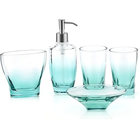rzoeox Bathroom Ensemble Gradient Lake Green, 5-Piece Gift Set