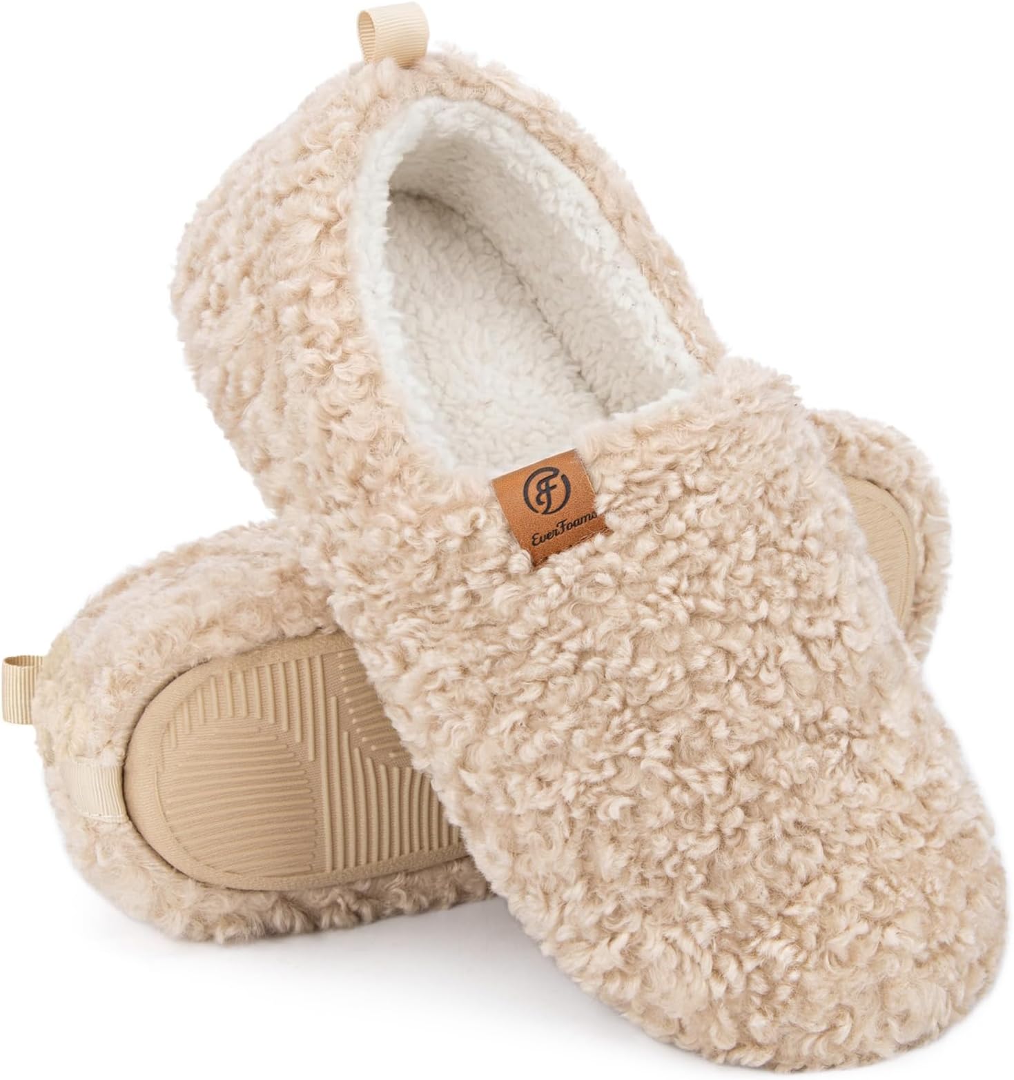 Women’s Soft Curly Full Slippers Memory Foam Lightweight House Shoes Cozy Loafer with Polar Fleece Lining