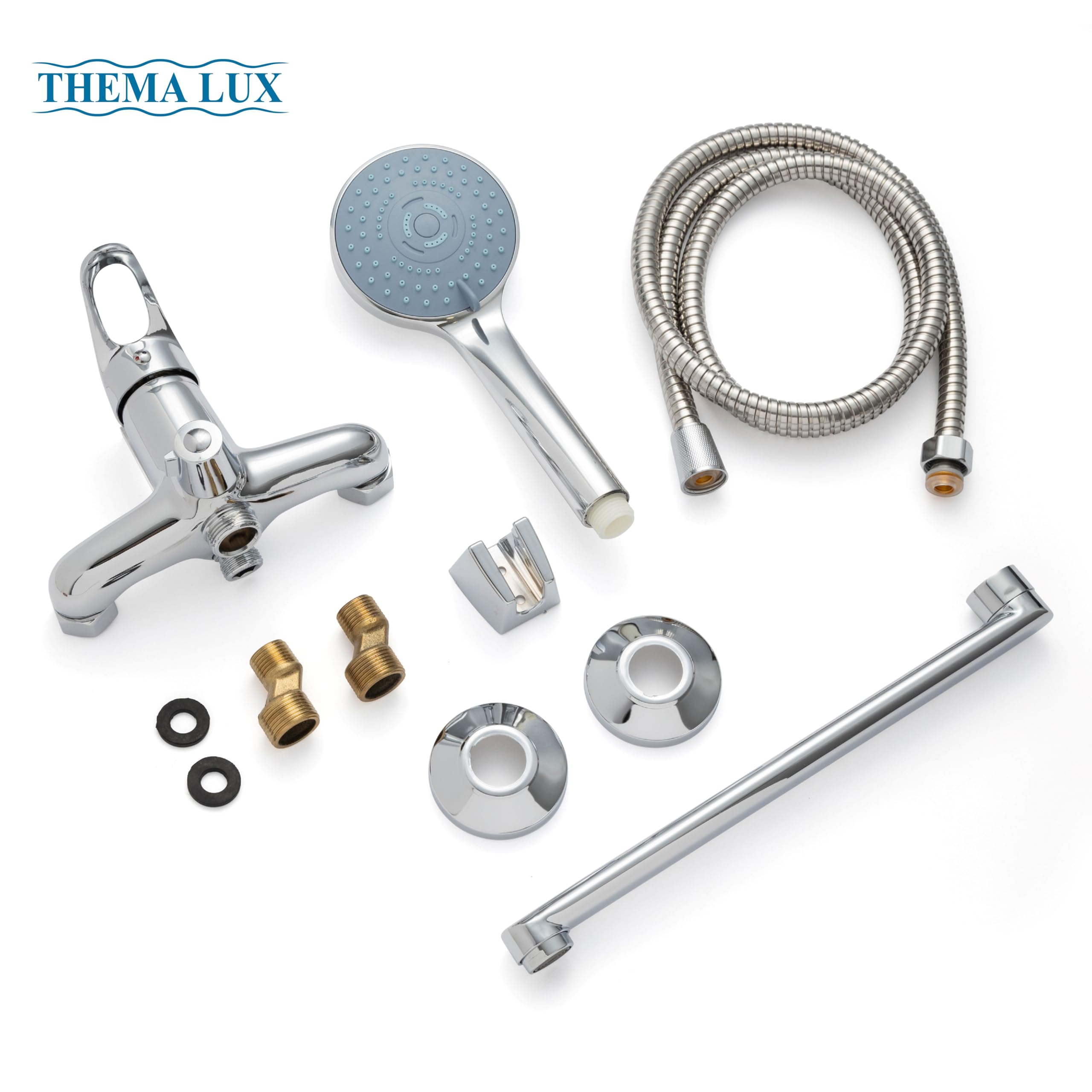 Rubinetto Vasca da Bagno con Doccetta, Tubo e Supporto | Miscelatore Doccia - Design Classico ed Elegante | Rubinetto Doccia con Rivestimento Cromato | Miscelatore per Doccia - 30cm