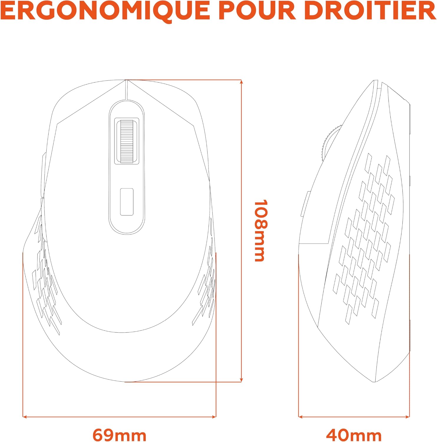 Diagram showing dimensions of Mobility Lab Omega mouse