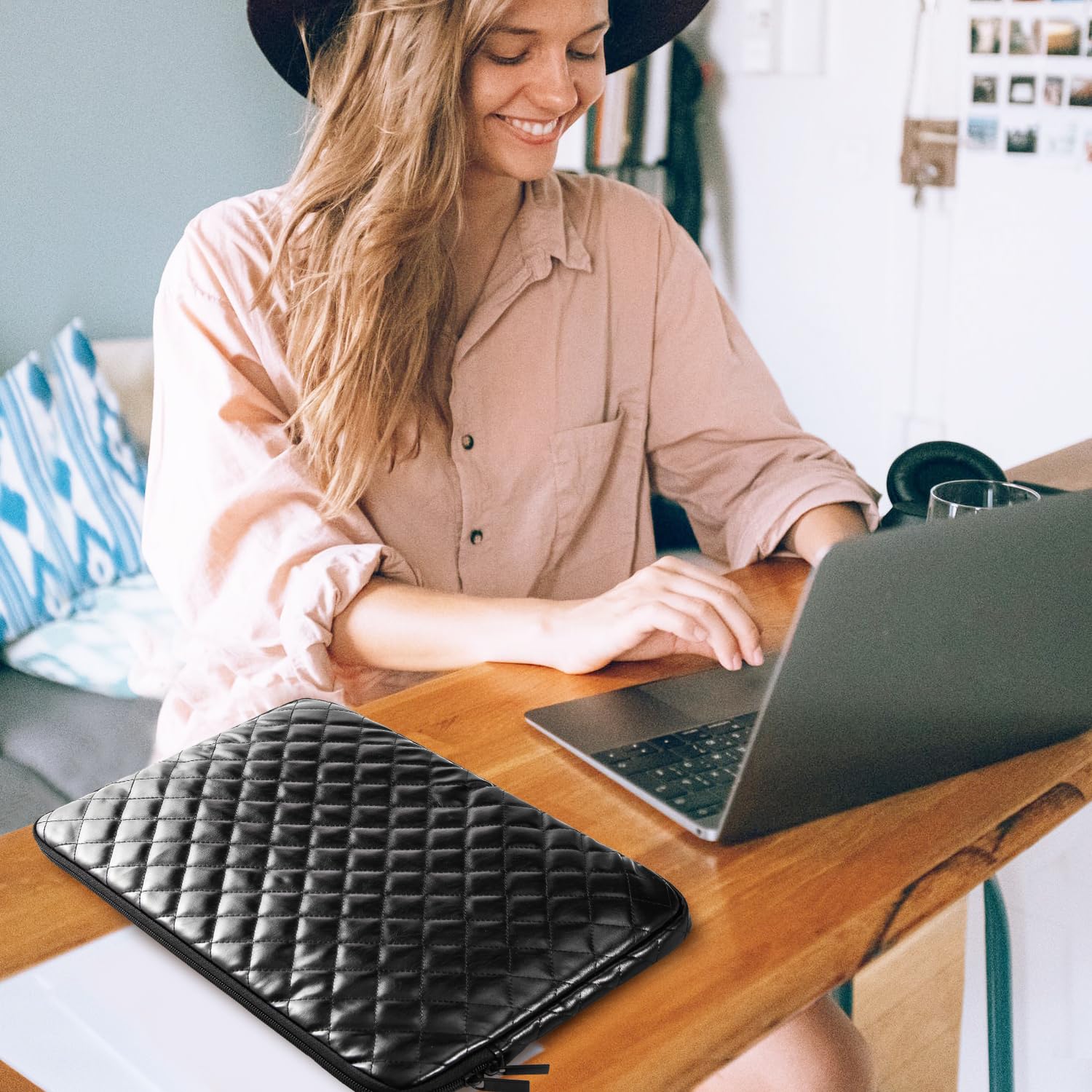 Funda protectora para laptop de 11, 12, 13, 13.3, 14, 15, 15.6 pulgadas, funda protectora para laptop, bolsa exterior acolchada de piel sintética, cierre de cremallera suave, forro interior de terciopelo acolchado con bolsillo, funda de computadora 6