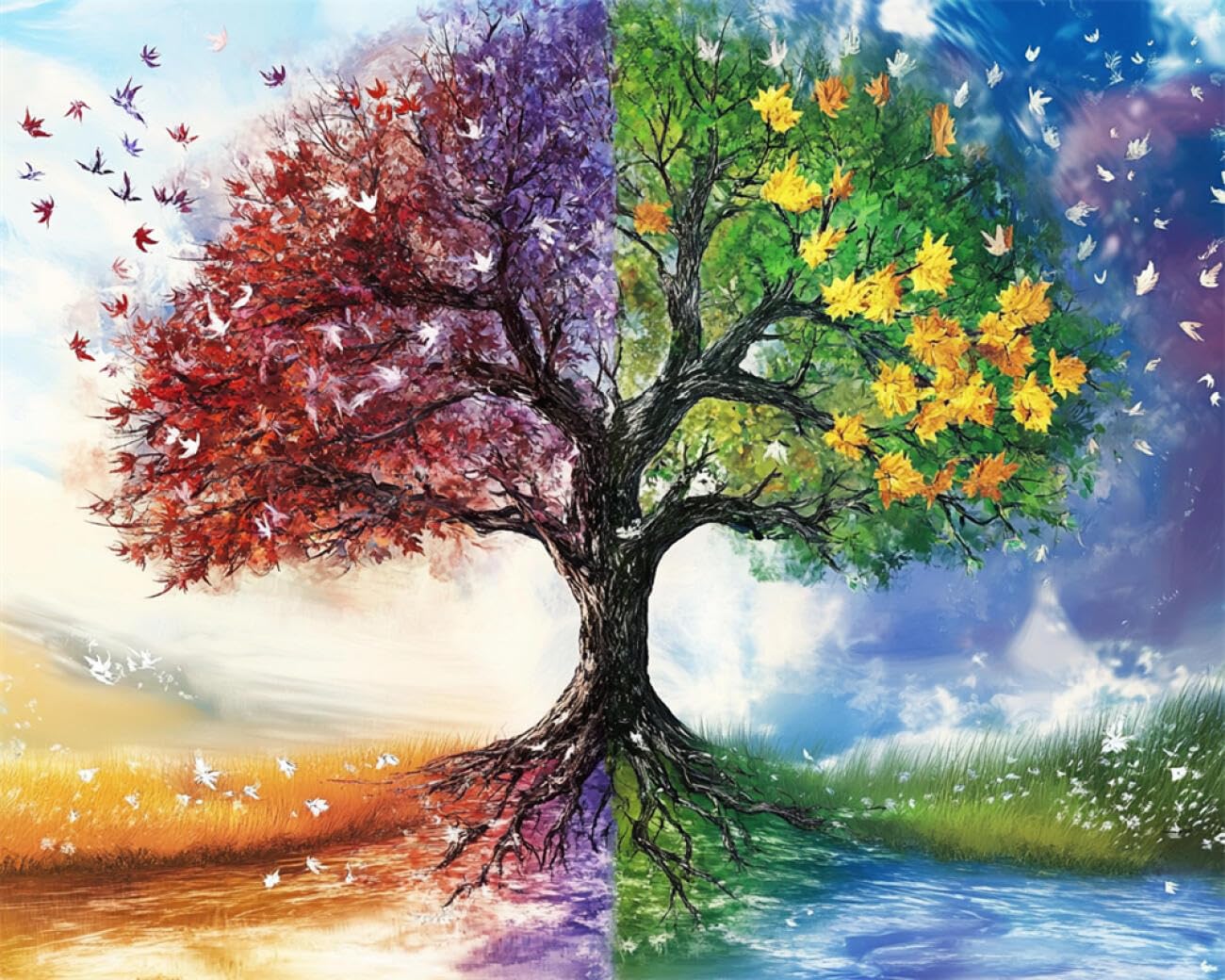 RKFLGEW DIY Bead Embroidery Kits Fantasy Tree 40x50cm